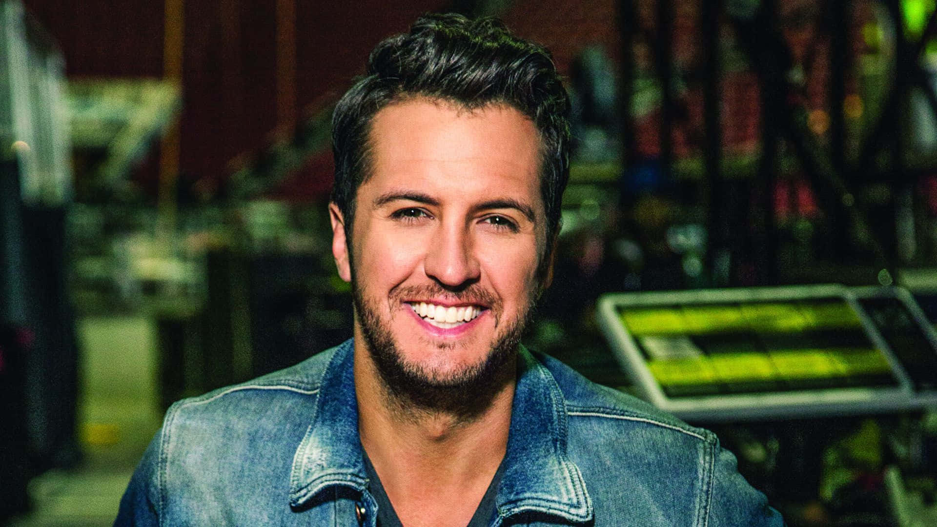 Luke Bryan, denim jacket, green glowing screens, Full HD Desktop Wallpaper