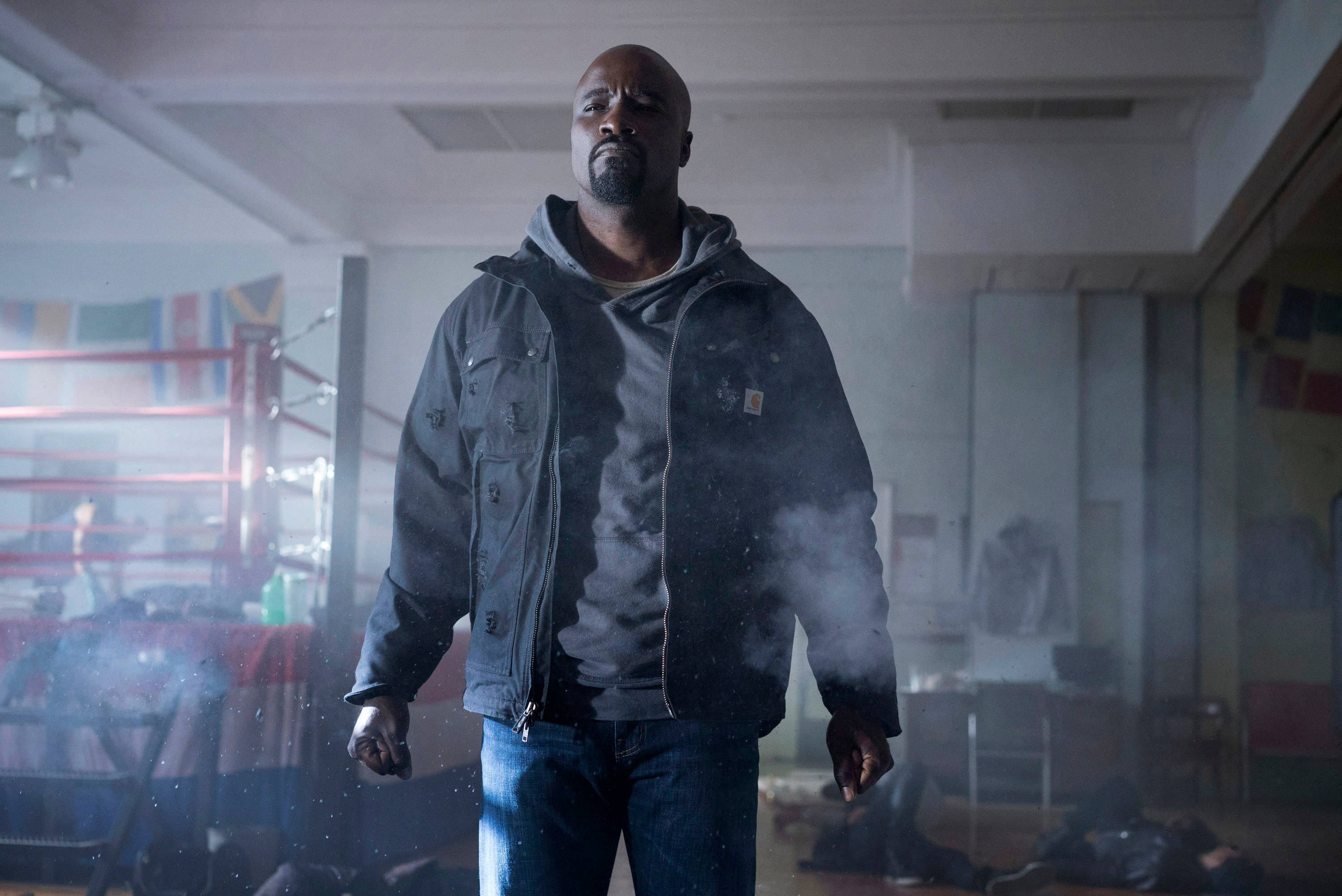 Luke Cage, bald man, dark jacket, 2K Desktop Wallpaper