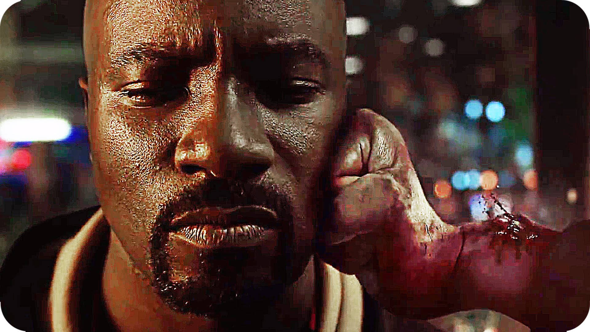 Luke Cage, bloodied knuckles, city night backdrop, Full HD Desktop Wallpaper