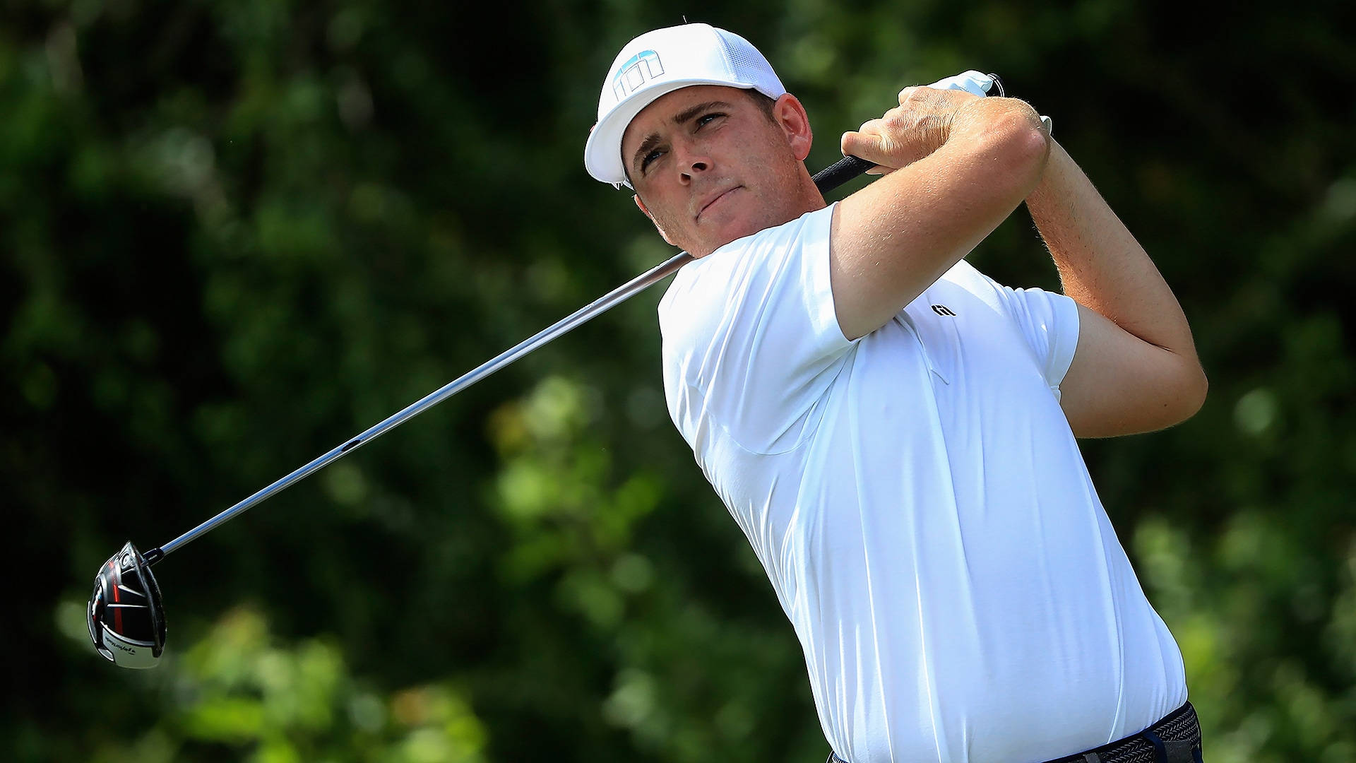 Luke List, golf swing, white shirt, Full HD Desktop Wallpaper