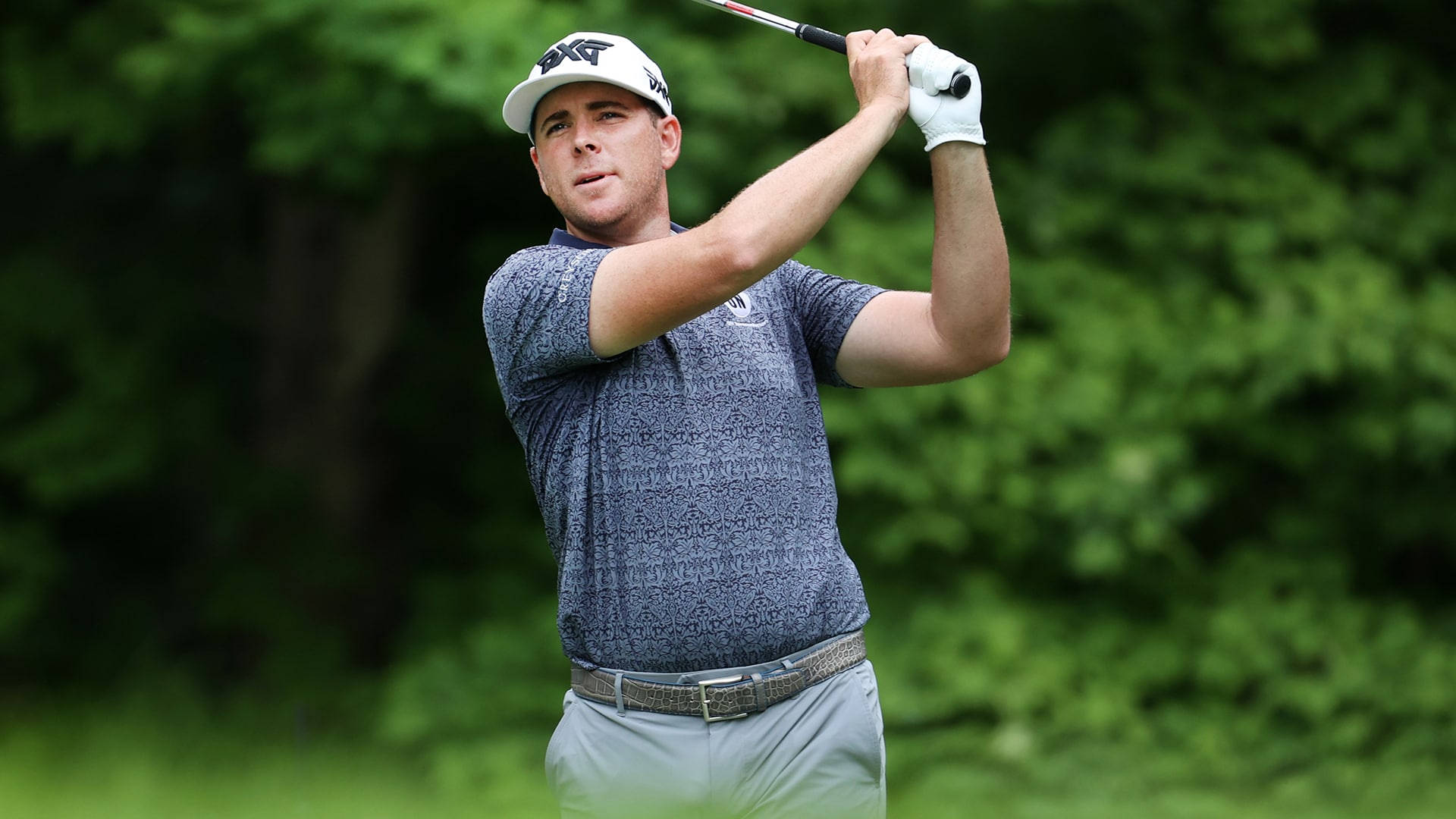 Luke List, golf club swing, lush green forest, Full HD Desktop Wallpaper