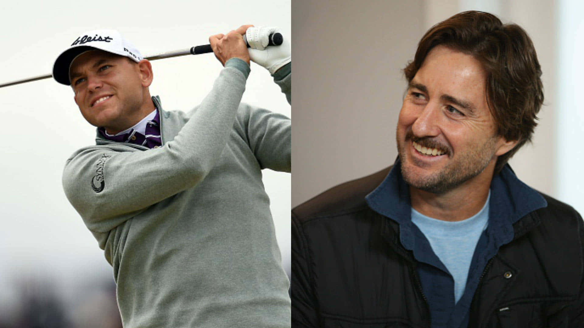 Luke Wilson, golfer mid-swing, smiling man in jacket, Full HD Desktop Wallpaper