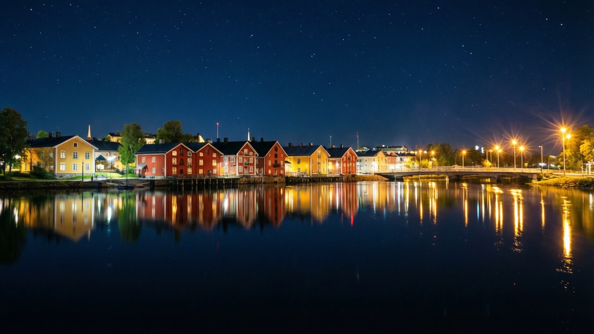Luleå, river, night, Full HD Desktop Wallpaper