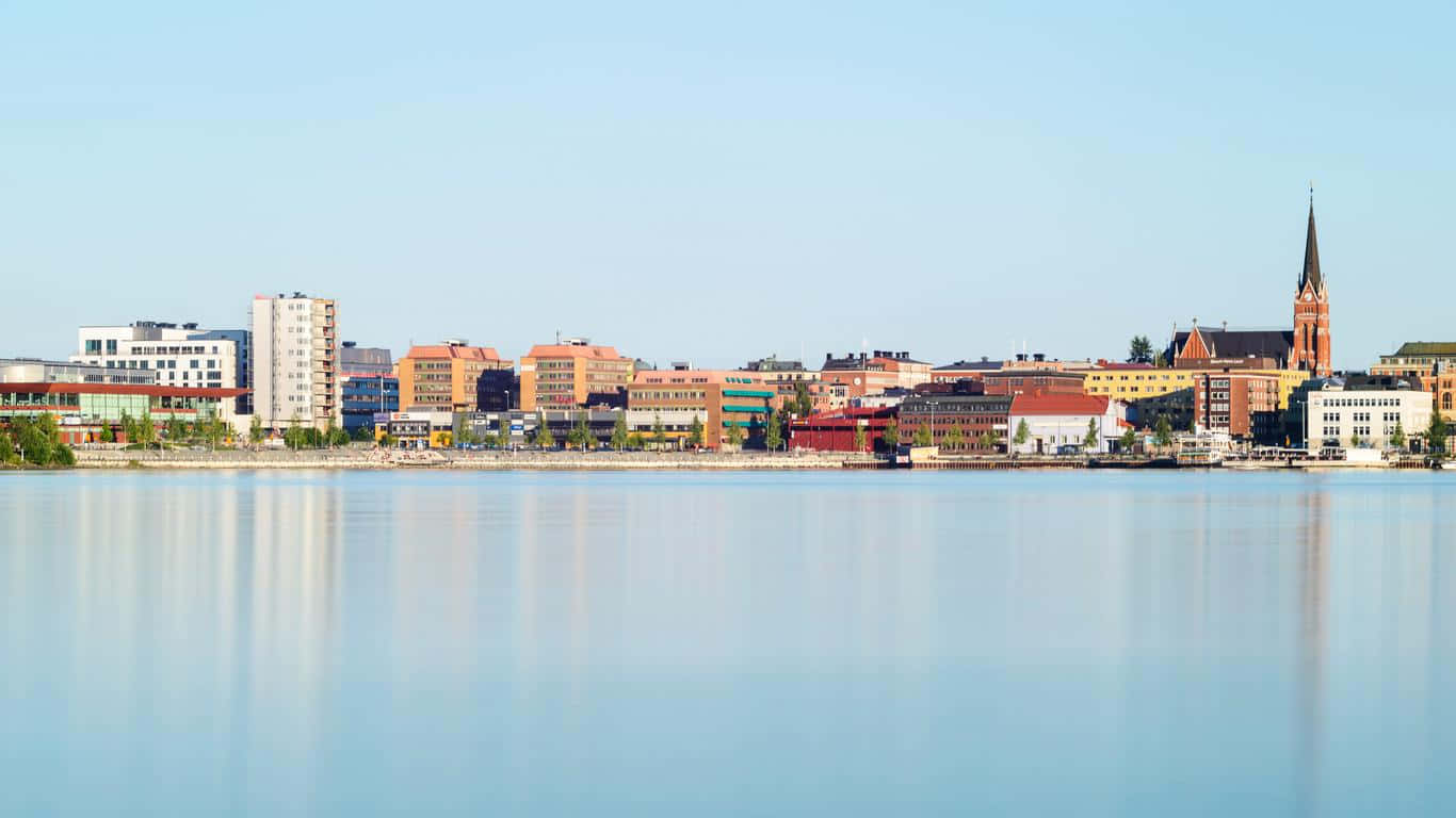 Luleå, colorful buildings, church spire, HD Desktop Wallpaper