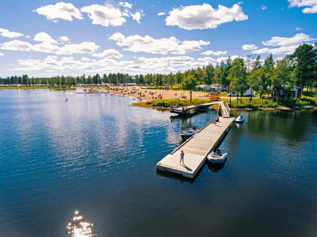 Luleå, sunny lake, long wooden dock, SD Desktop Wallpaper