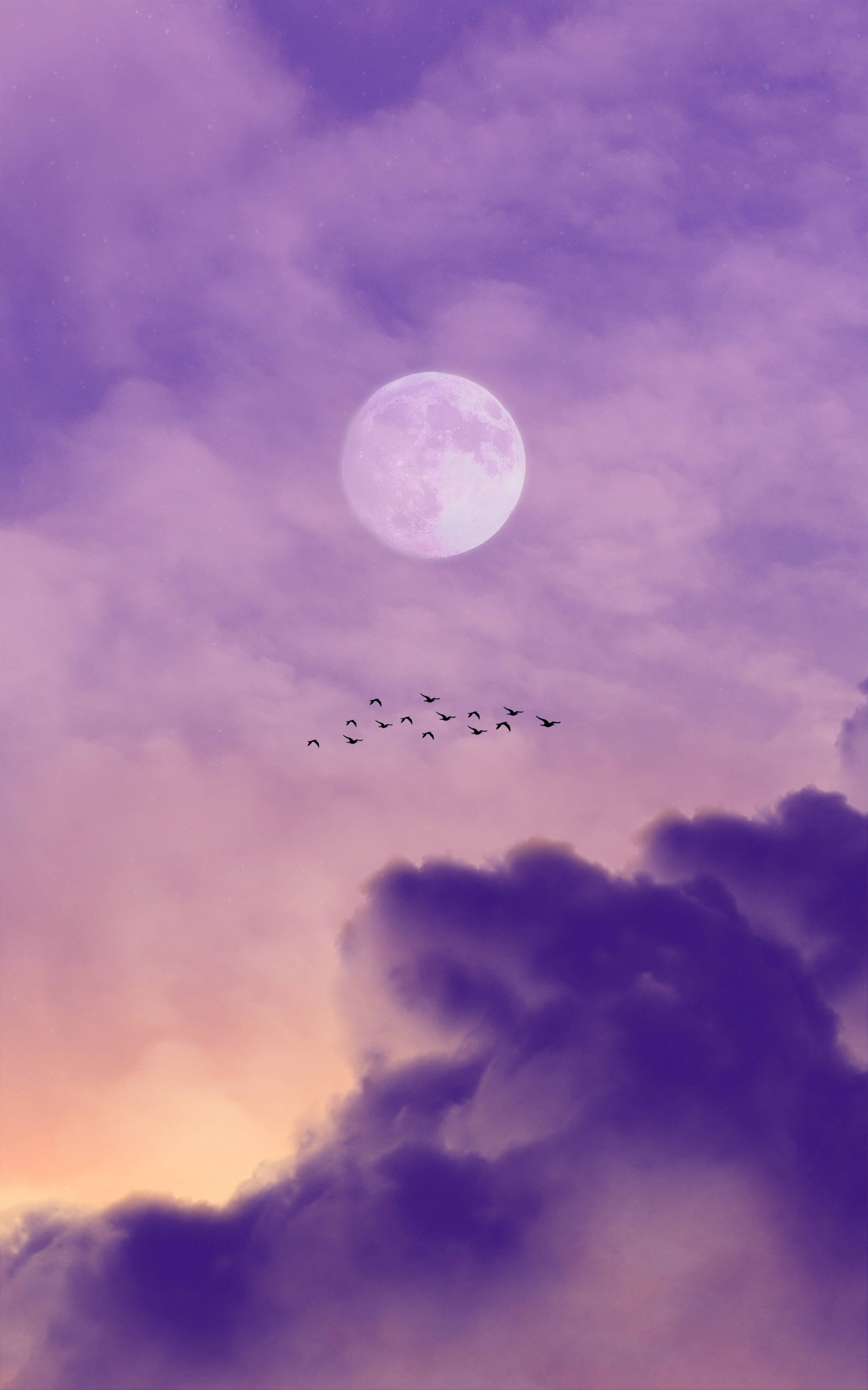 Luna, full moon, twilight sky, 4K Phone Wallpaper