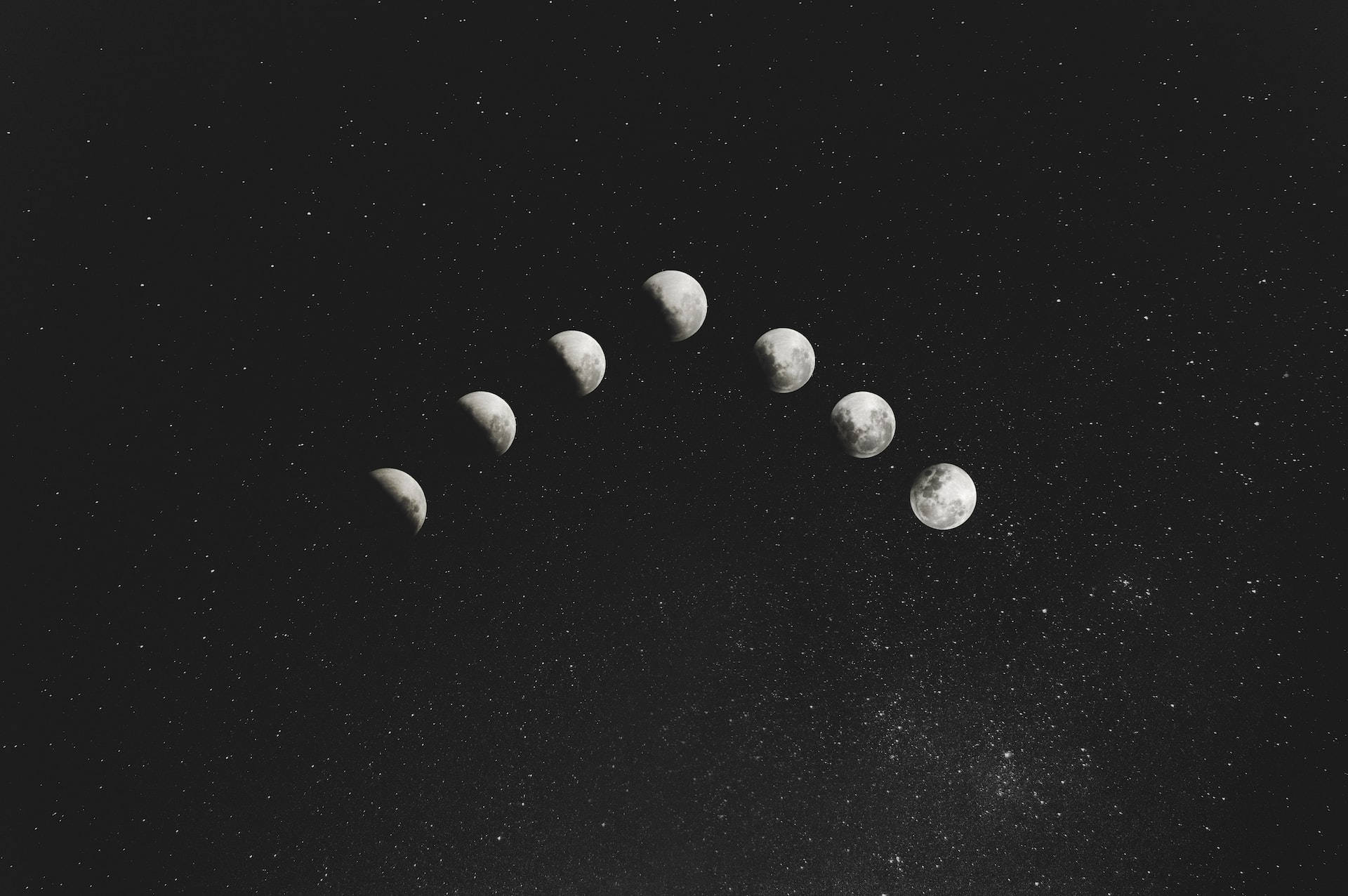 Luna, moon phases, starry night sky, Full HD Desktop Wallpaper