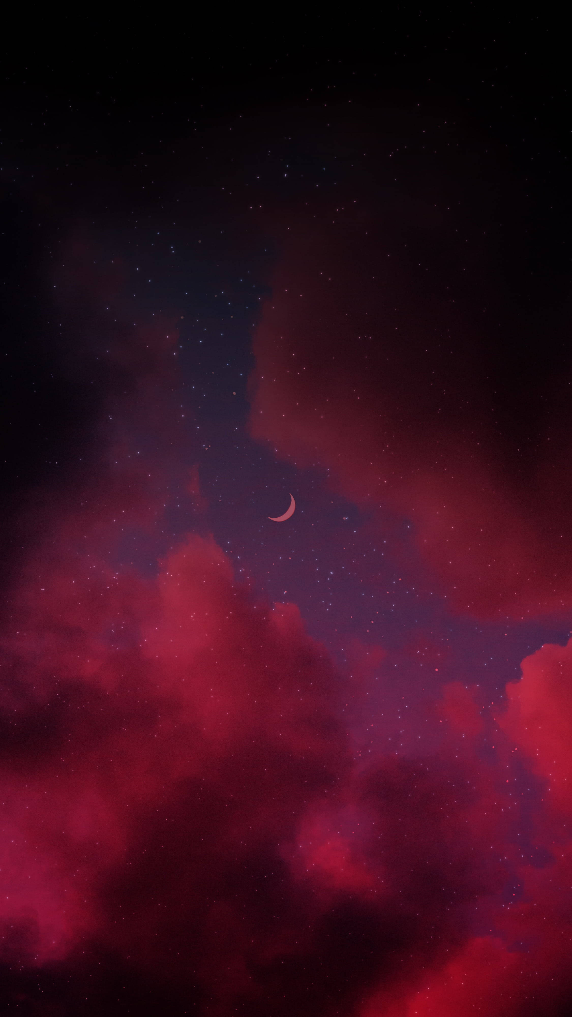 Red Crescent Luna, starry night, crescent moon, 4K Phone Wallpaper