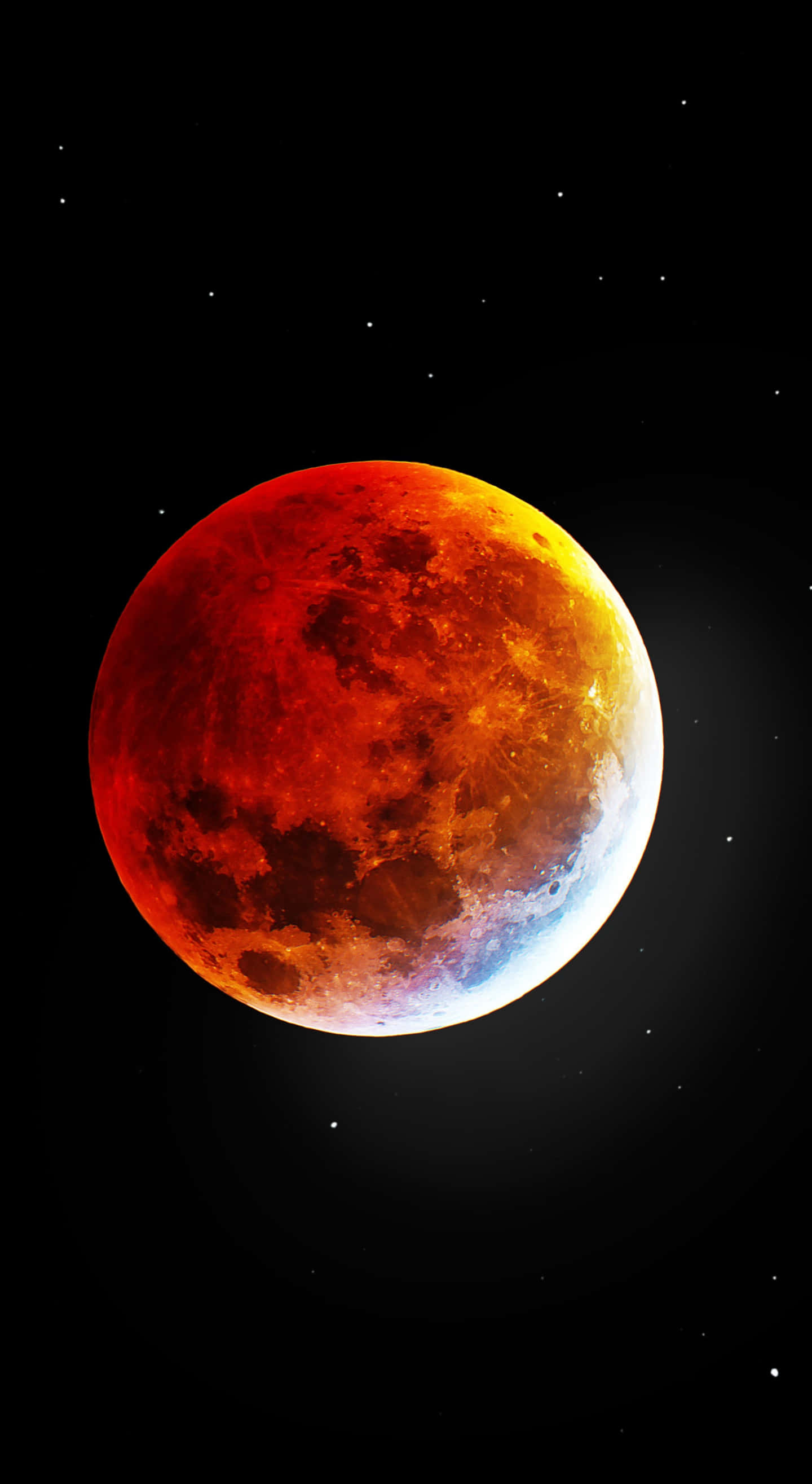 blood moon, starly black sky, blue crescent, 2K Phone Wallpaper