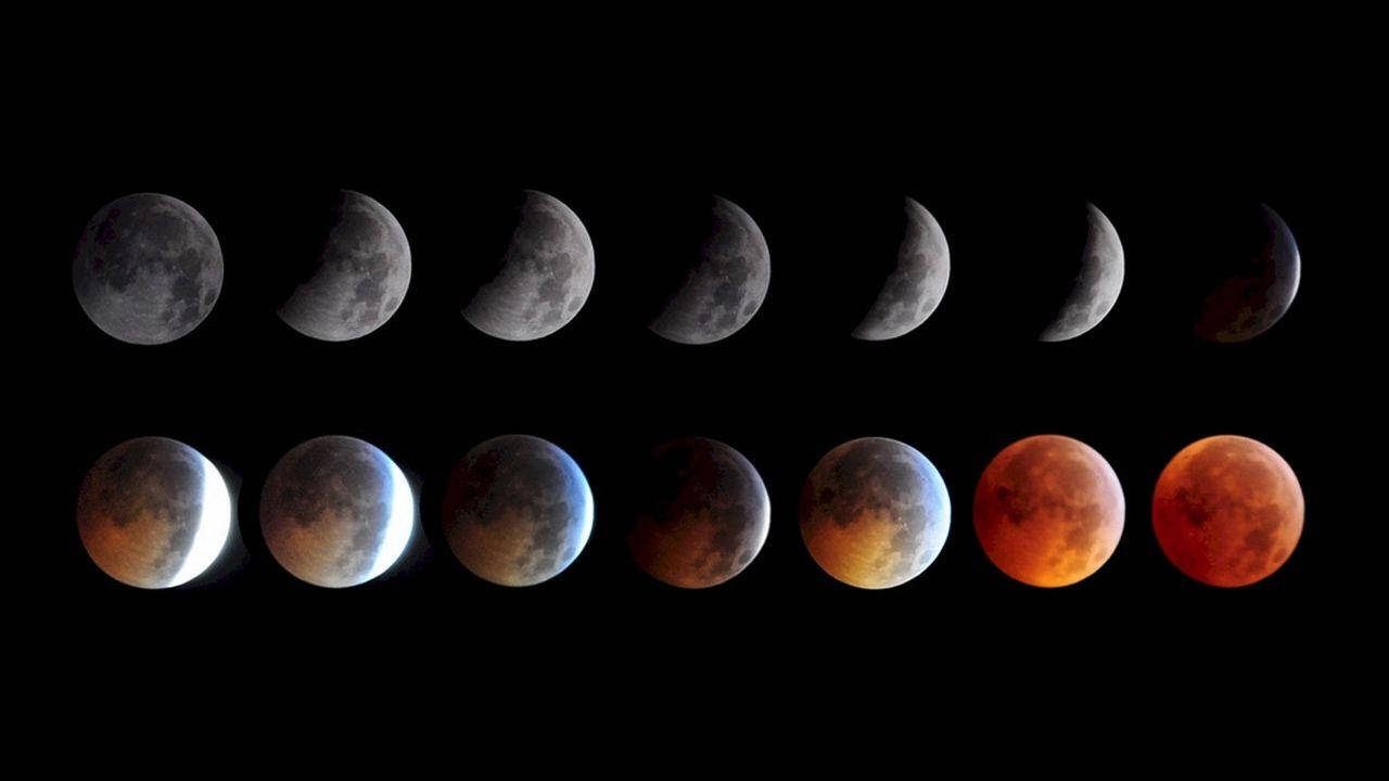 lunar eclipse, gray, deep red, HD Desktop Wallpaper