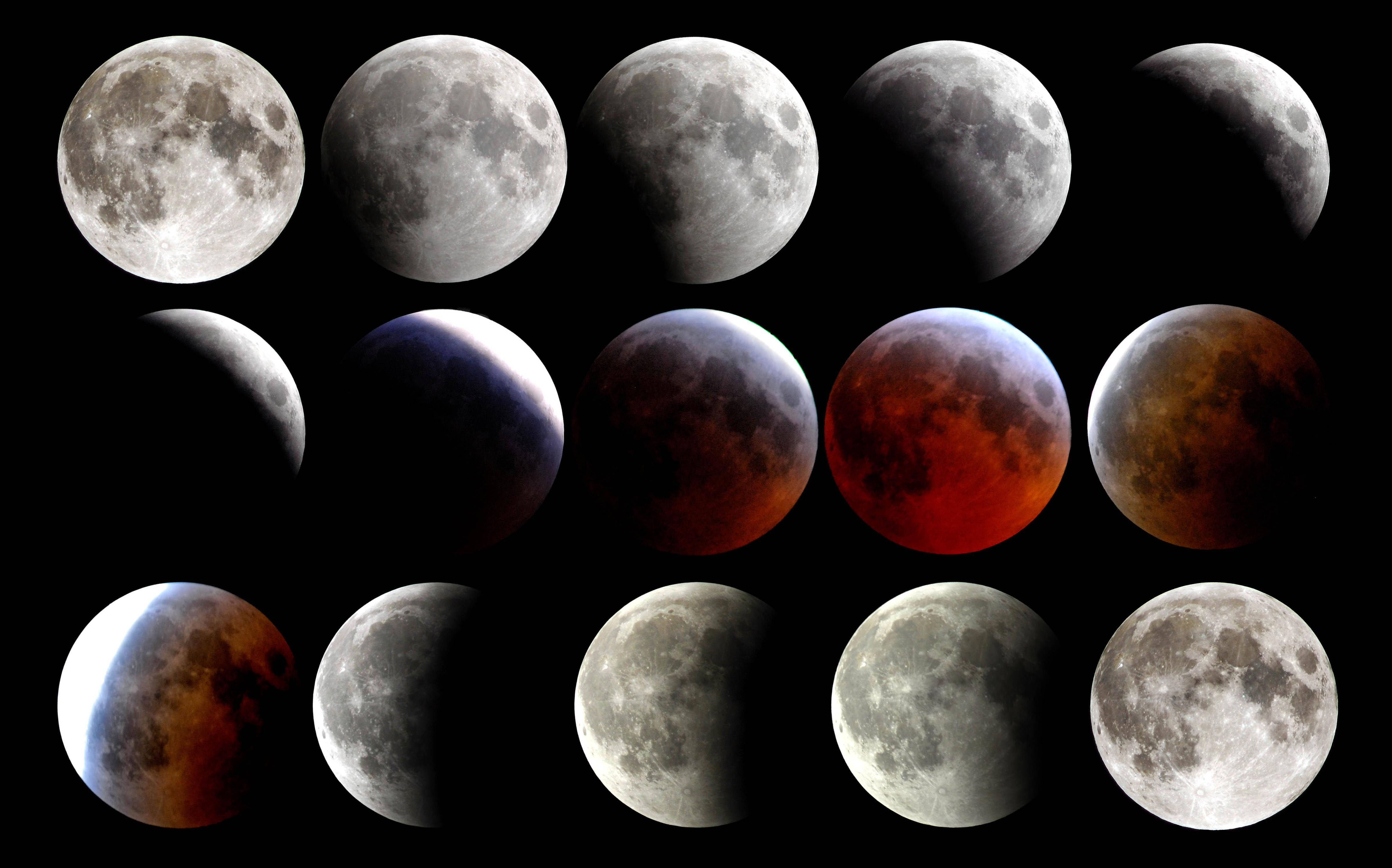 lunar eclipse, total lunar eclipse, red and orange hues, 4K Desktop Wallpaper