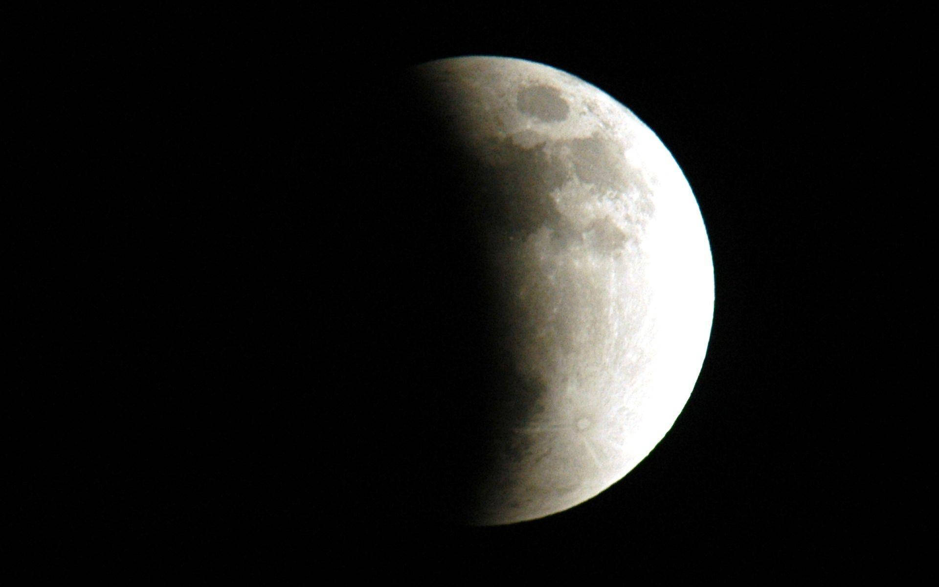 Lunar Eclipse Shadow, crescent moon, pitch black sky, Full HD Desktop Wallpaper