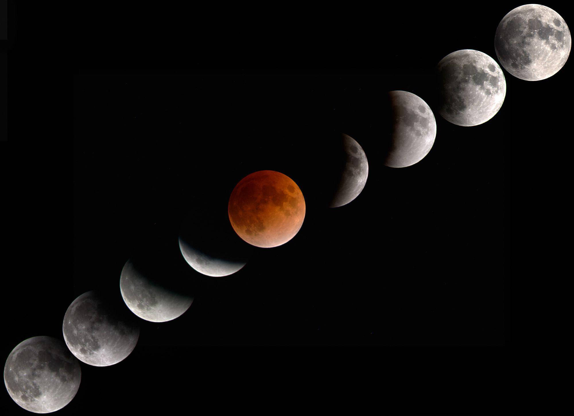 lunar eclipse, partial and full, red blood moon, Full HD Desktop Wallpaper