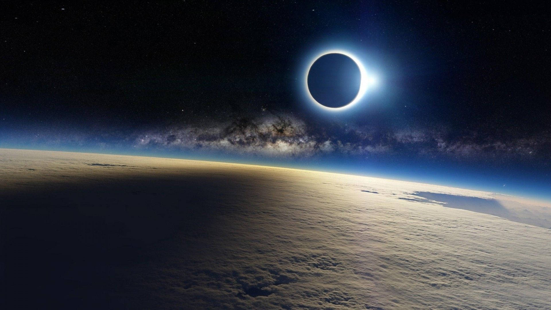 lunar eclipse, Earth's curved horizon, Milky Way, Full HD Desktop Wallpaper