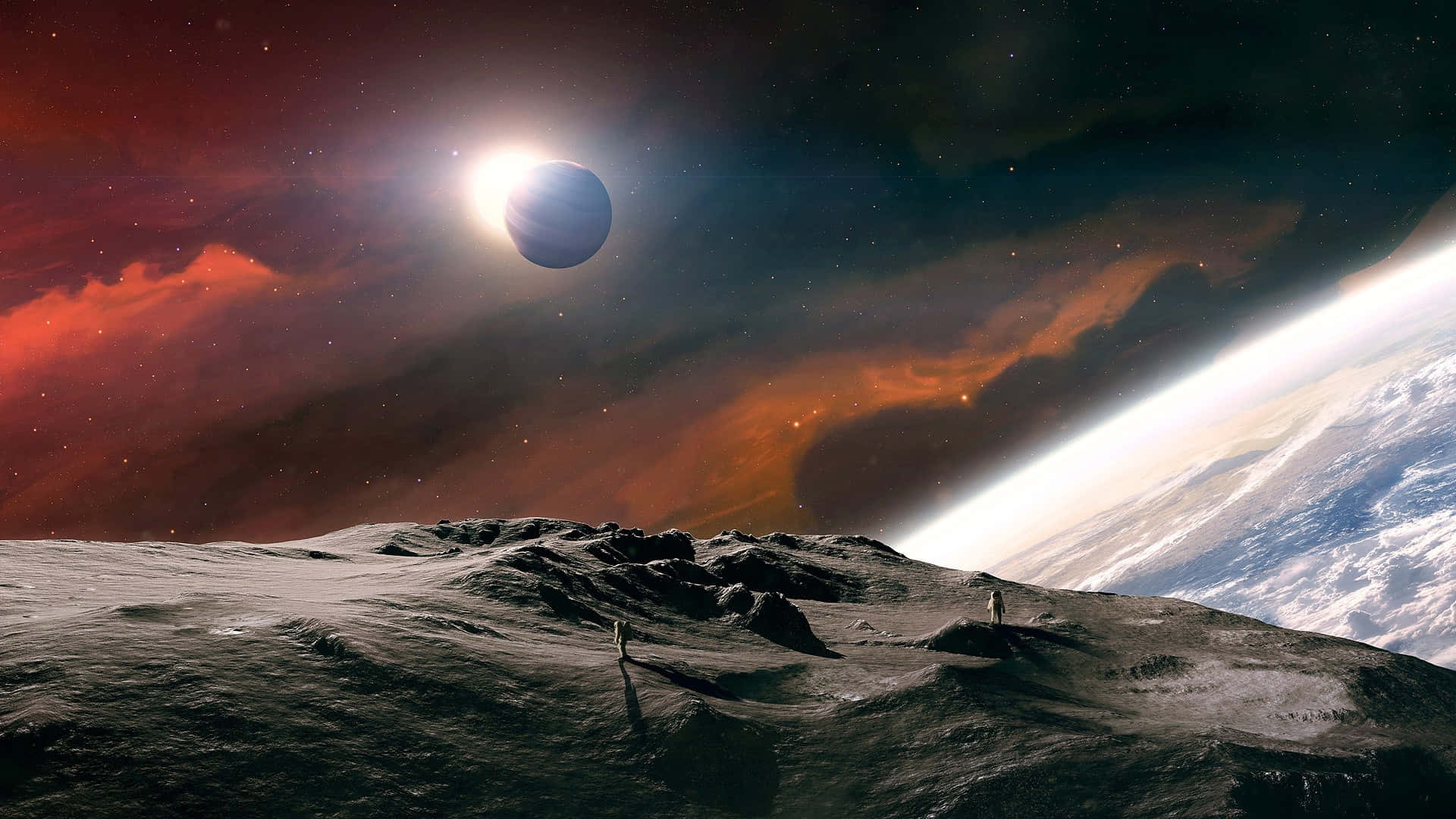 lunar eclipse, alien moon, glowing planet, Full HD Desktop Wallpaper