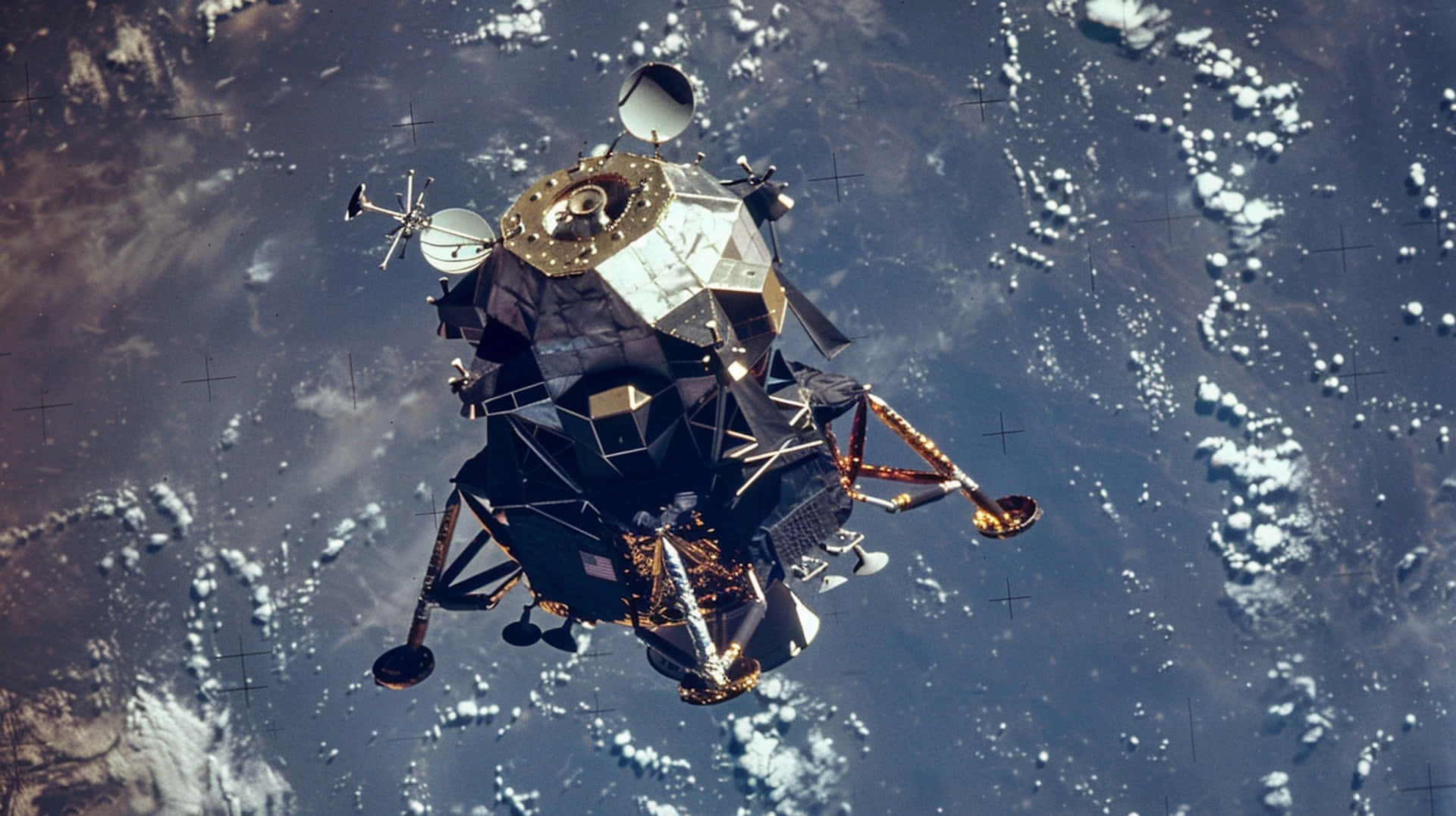 Lunar Module, Earth, swirling clouds, Full HD Desktop Wallpaper