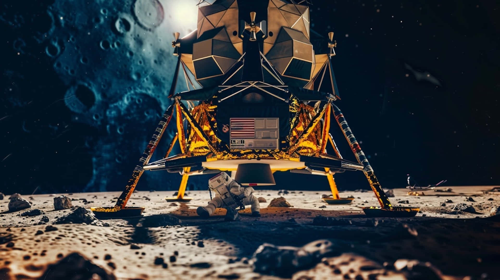 Lunar Module, moon surface, astronaut, Full HD Desktop Wallpaper
