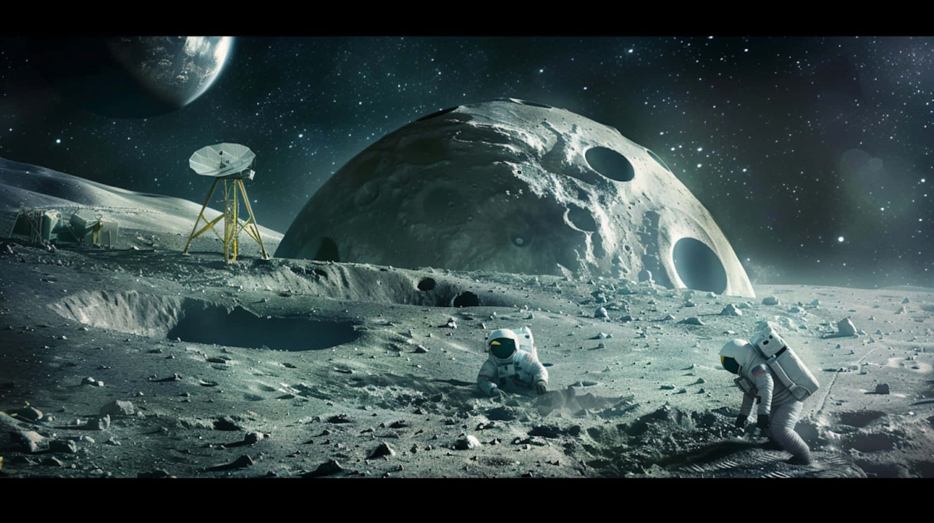 Moon, cratered moon surface, starry sky, Full HD Desktop Wallpaper