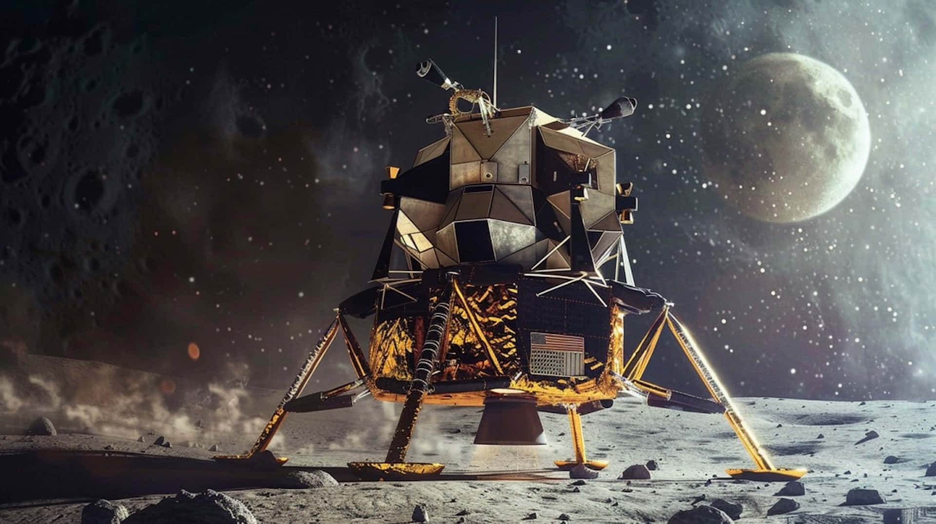 Lunar Module, moon surface, cratered surface, Full HD Desktop Wallpaper