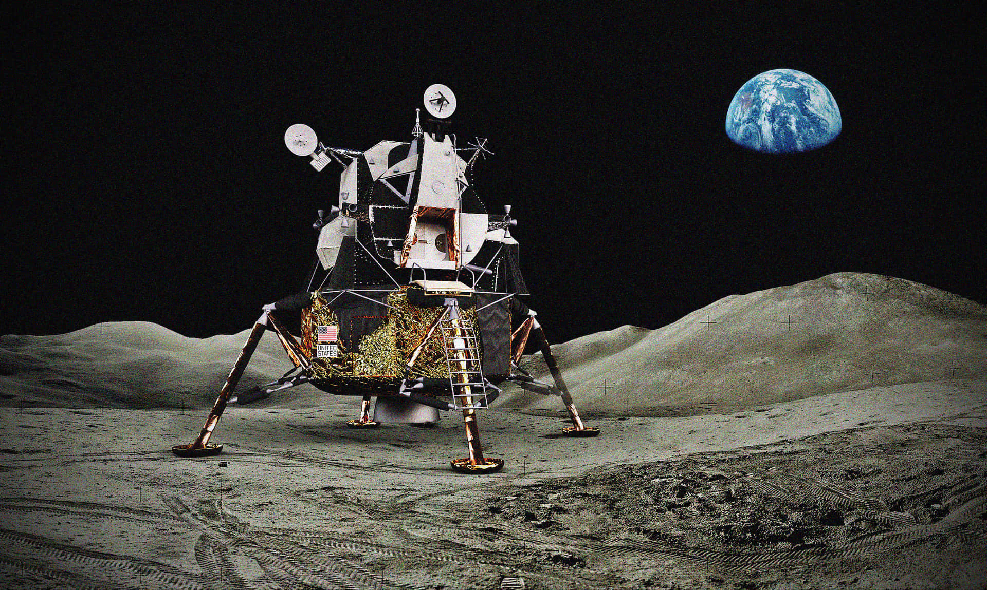 Lunar Module, moon's surface, Earth, Full HD Desktop Wallpaper