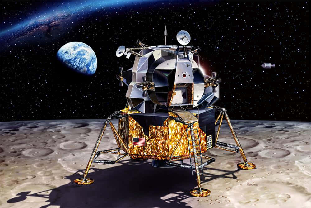 Lunar Module, moon's surface, cratered surface, SD Desktop Wallpaper