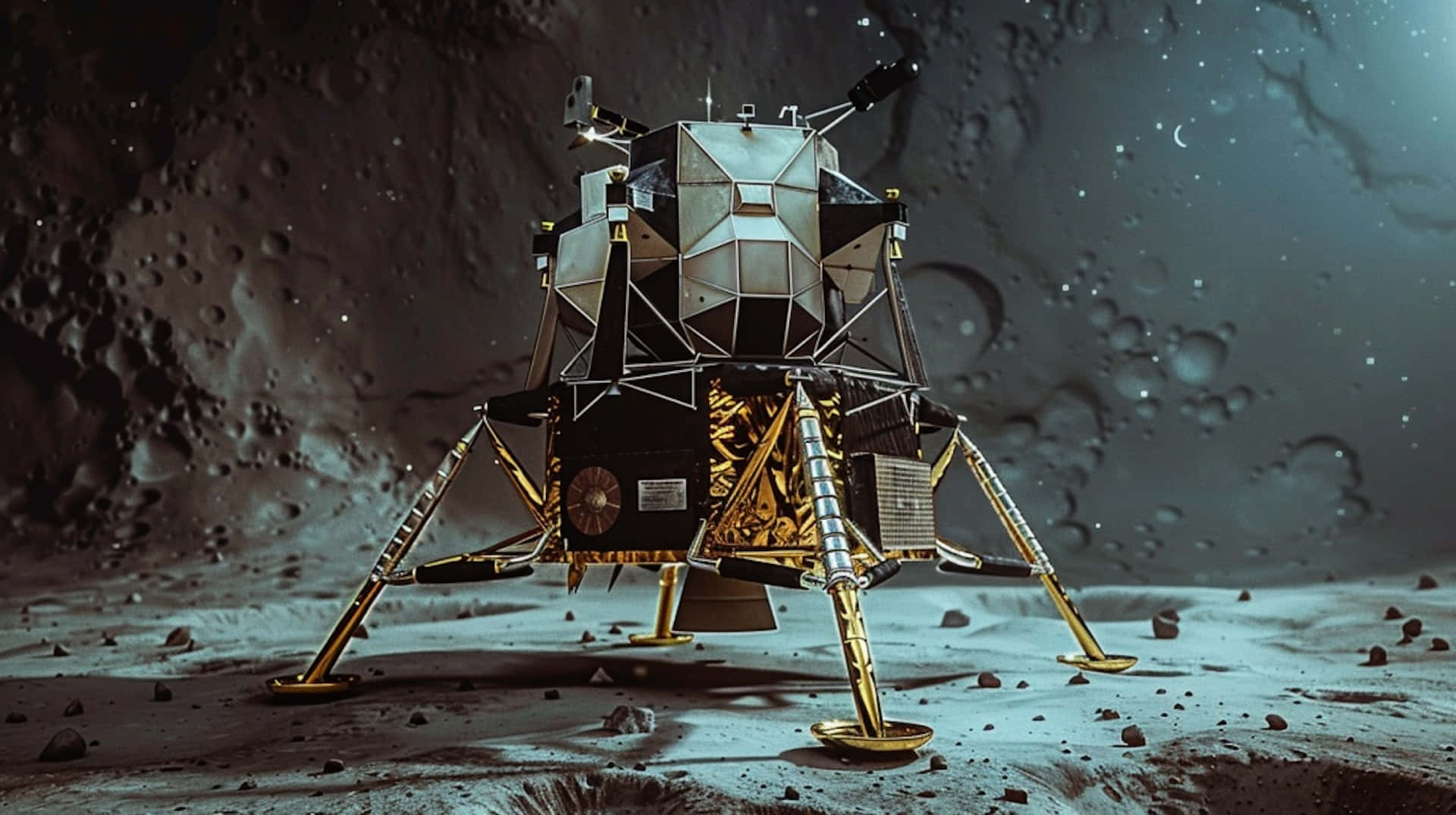 Lunar Module, moon surface, cratered moon surface, Full HD Desktop Wallpaper
