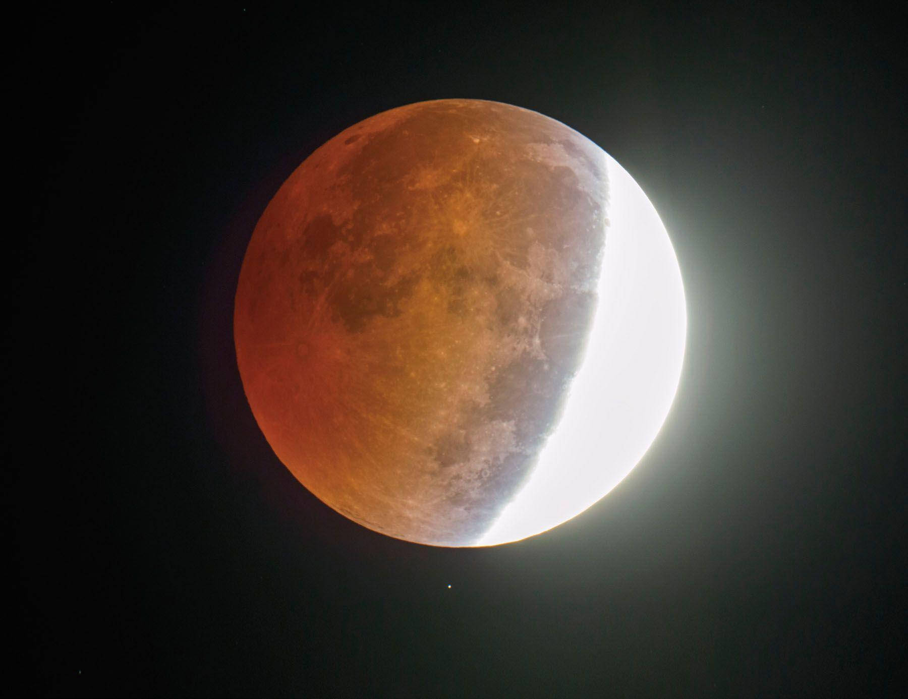 partial red lunar eclipse, blood moon, orange, HD Desktop Wallpaper
