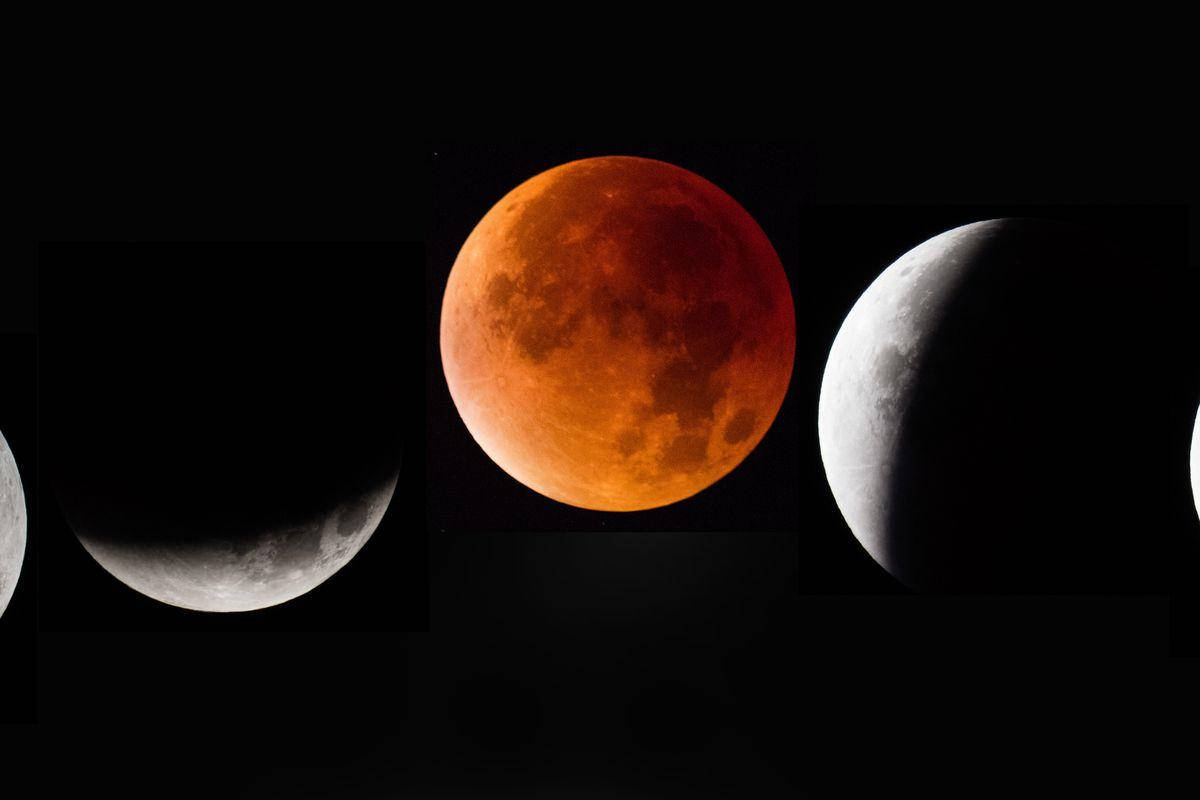 lunar eclipse, blood-red, pitch-black sky, SD Desktop Wallpaper