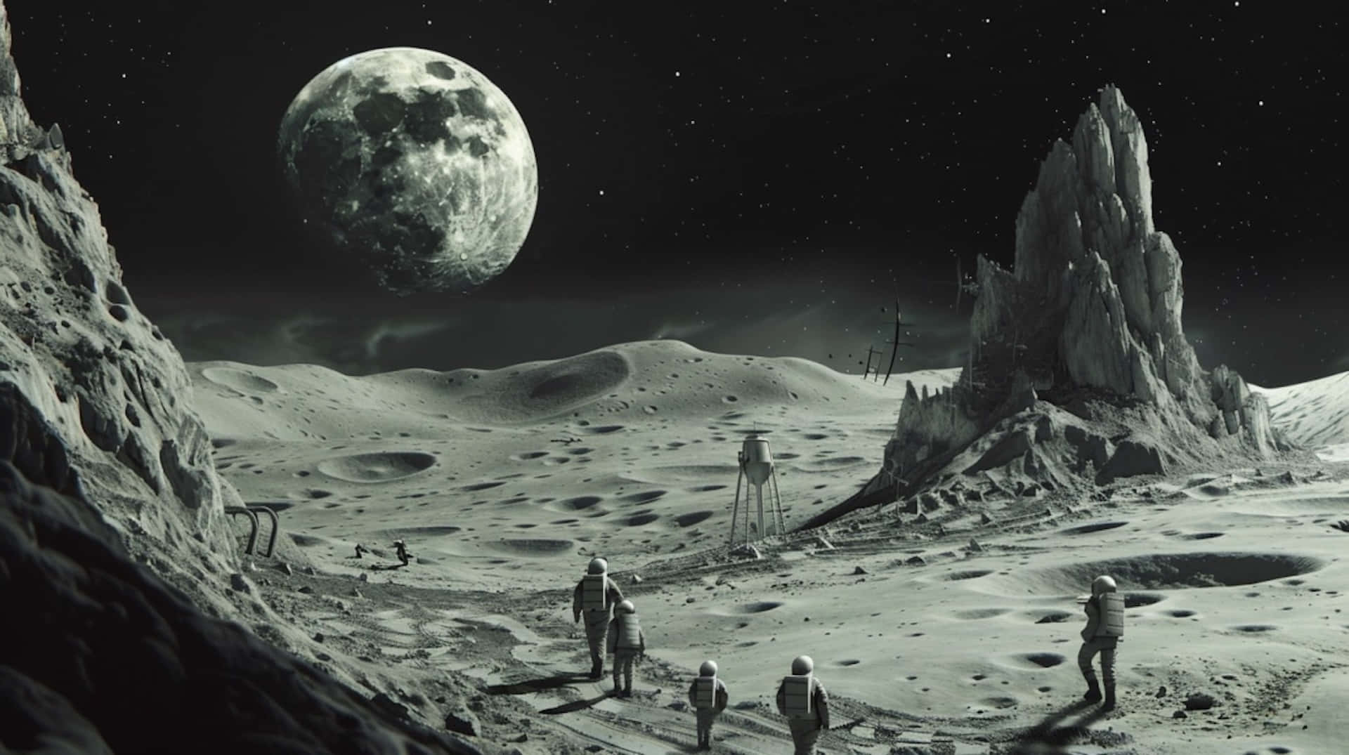 Moon colonization, barren moon landscape, giant Earth-like moon, Full HD Desktop Wallpaper