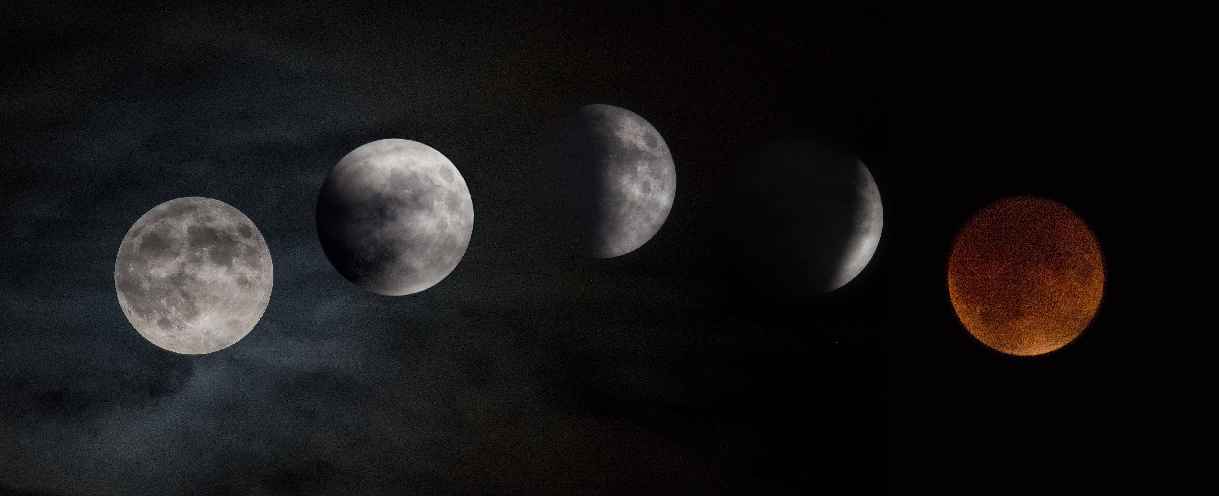 lunar eclipse, full moon, deep red moon, 4K Desktop Wallpaper