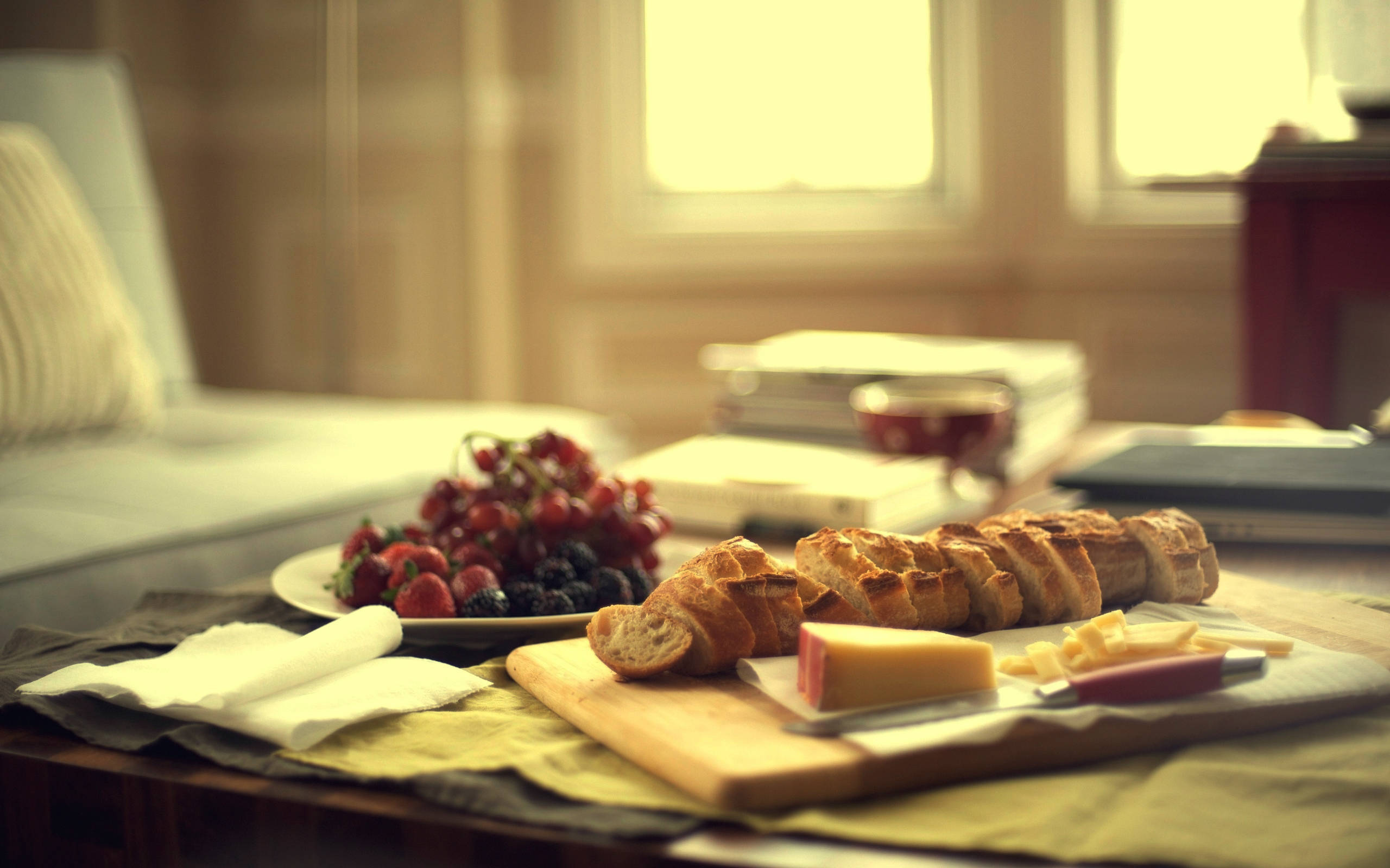 Bread, Cheese, Fruits, 2K Desktop Wallpaper