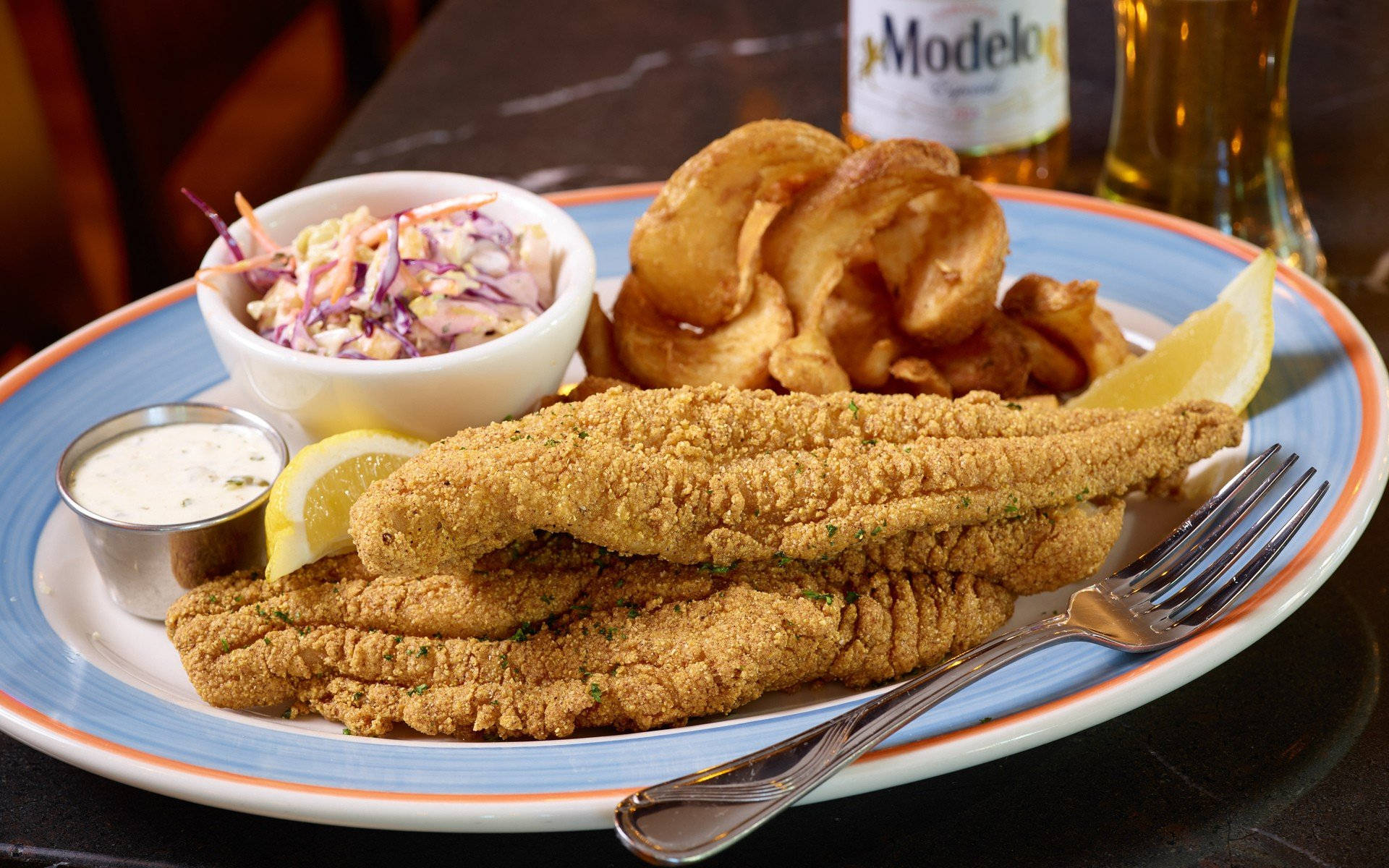 Crispy Lunch, deep fried breaded fish, coleslaw, Full HD Desktop Wallpaper