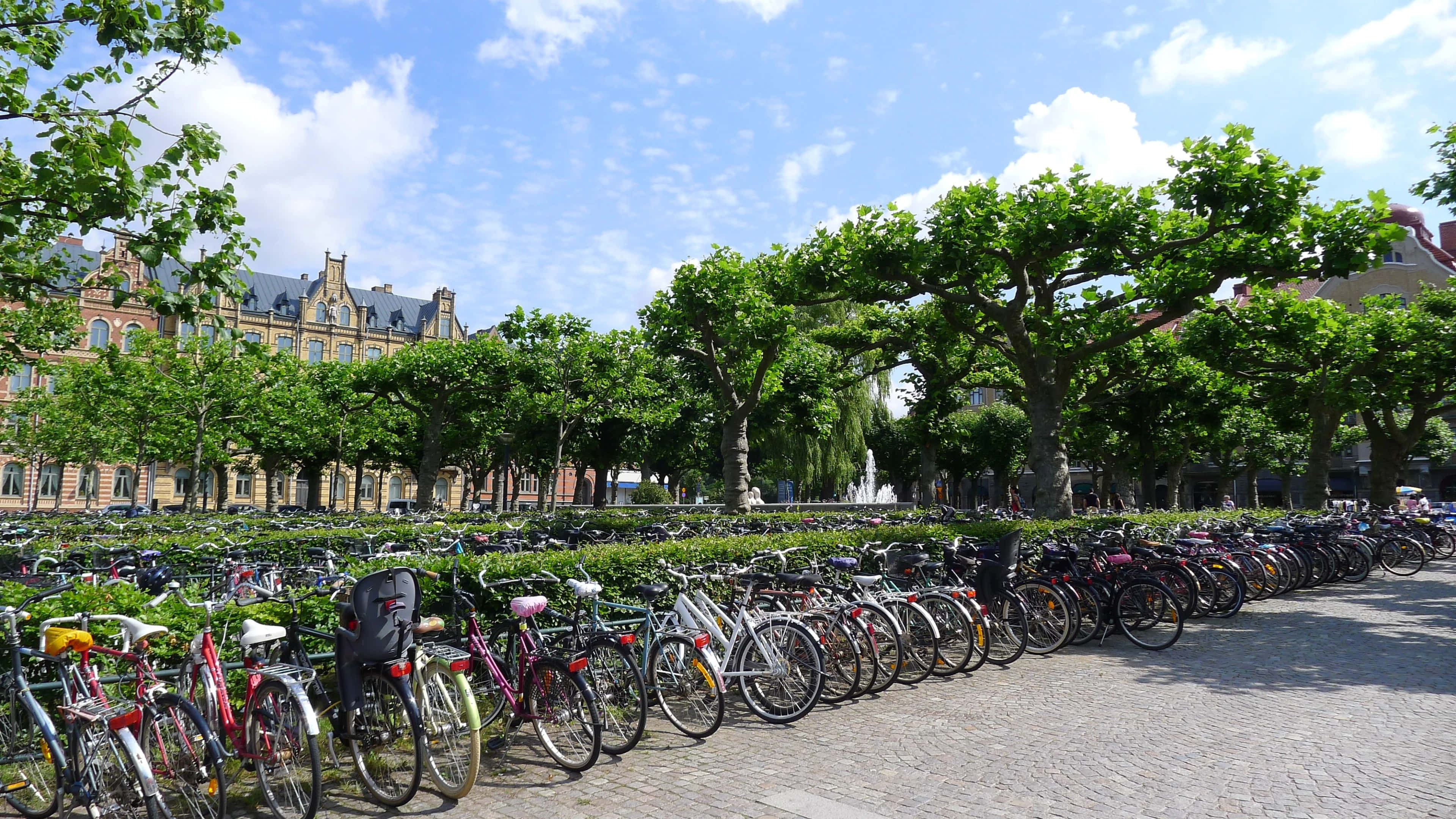 Lund, bicycle parking, lush greenery, 4K Desktop Wallpaper