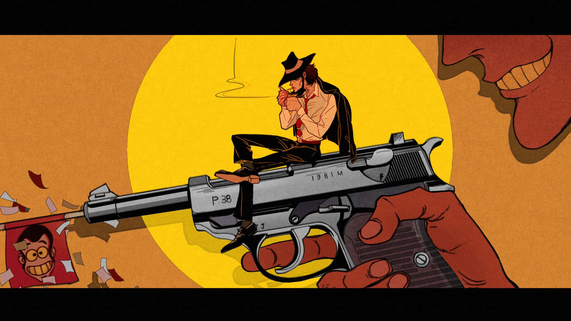 Lupin III, Daisuke Jigen, cartoon cowboy, Full HD Desktop Wallpaper