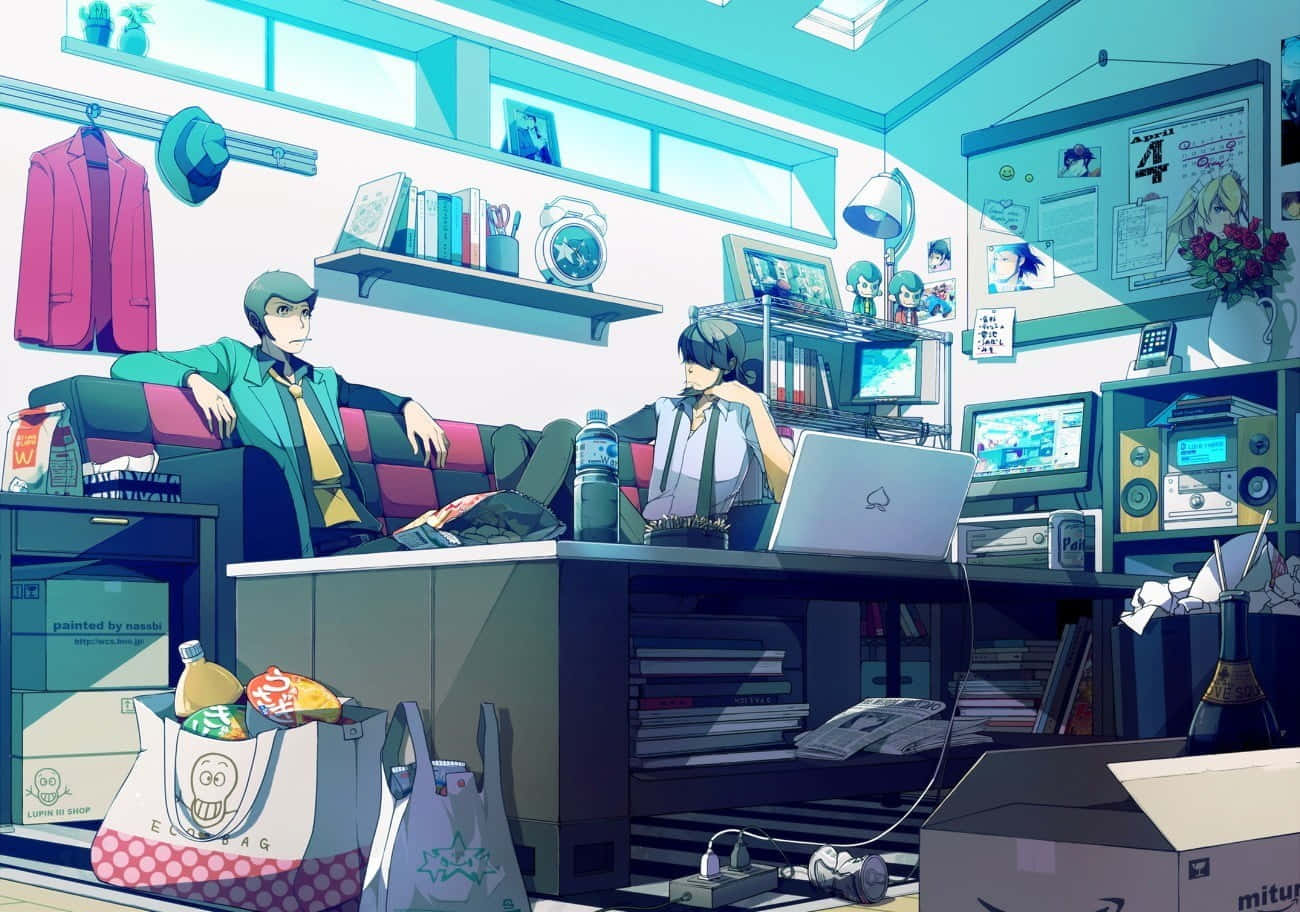 Lupin III, teal-toned room, tech gadgets, HD Desktop Wallpaper