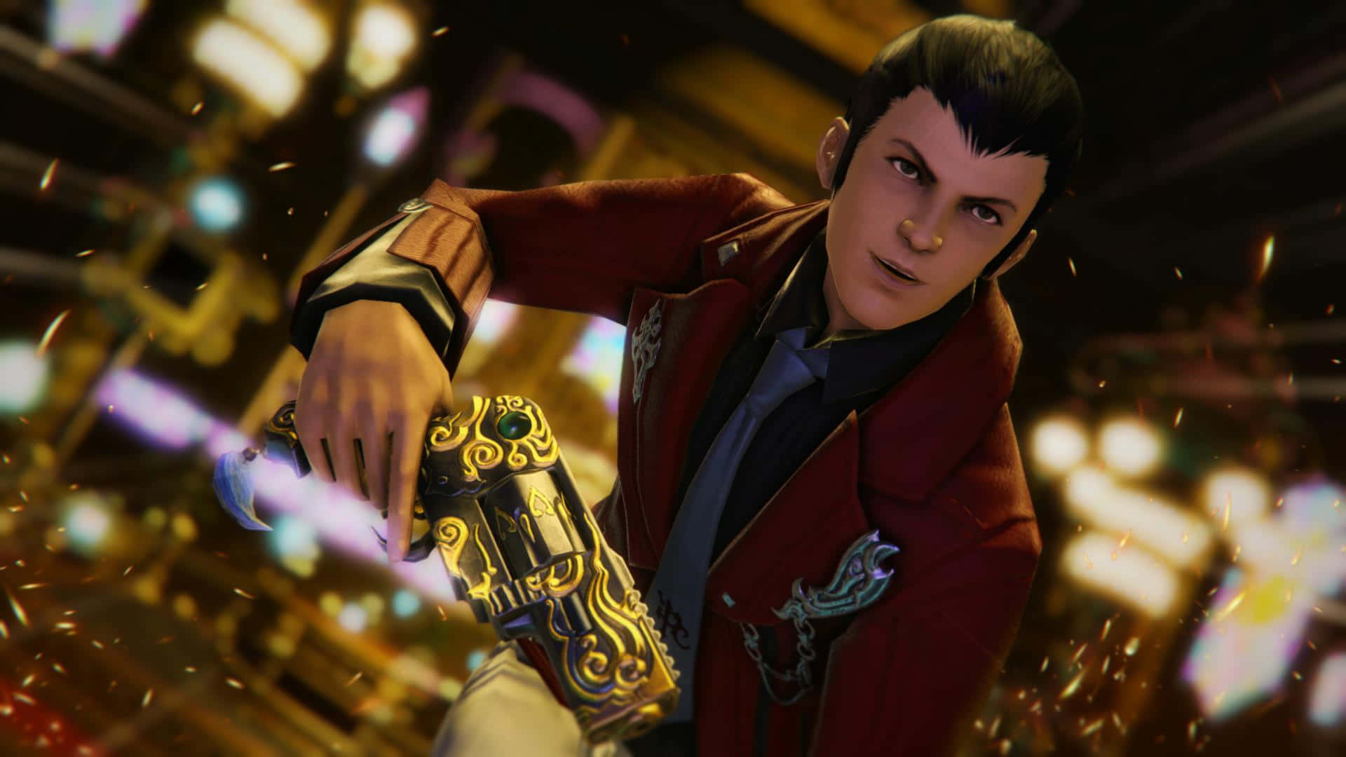 Lupin III, red jacket, glowing ornate gun, Full HD Desktop Wallpaper
