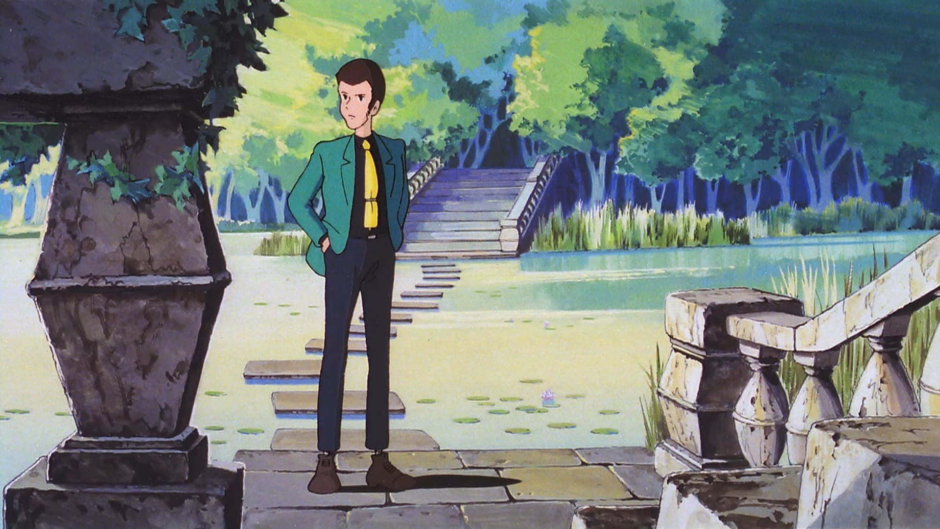 Lupin III, green jacket, stone steps, Full HD Desktop Wallpaper