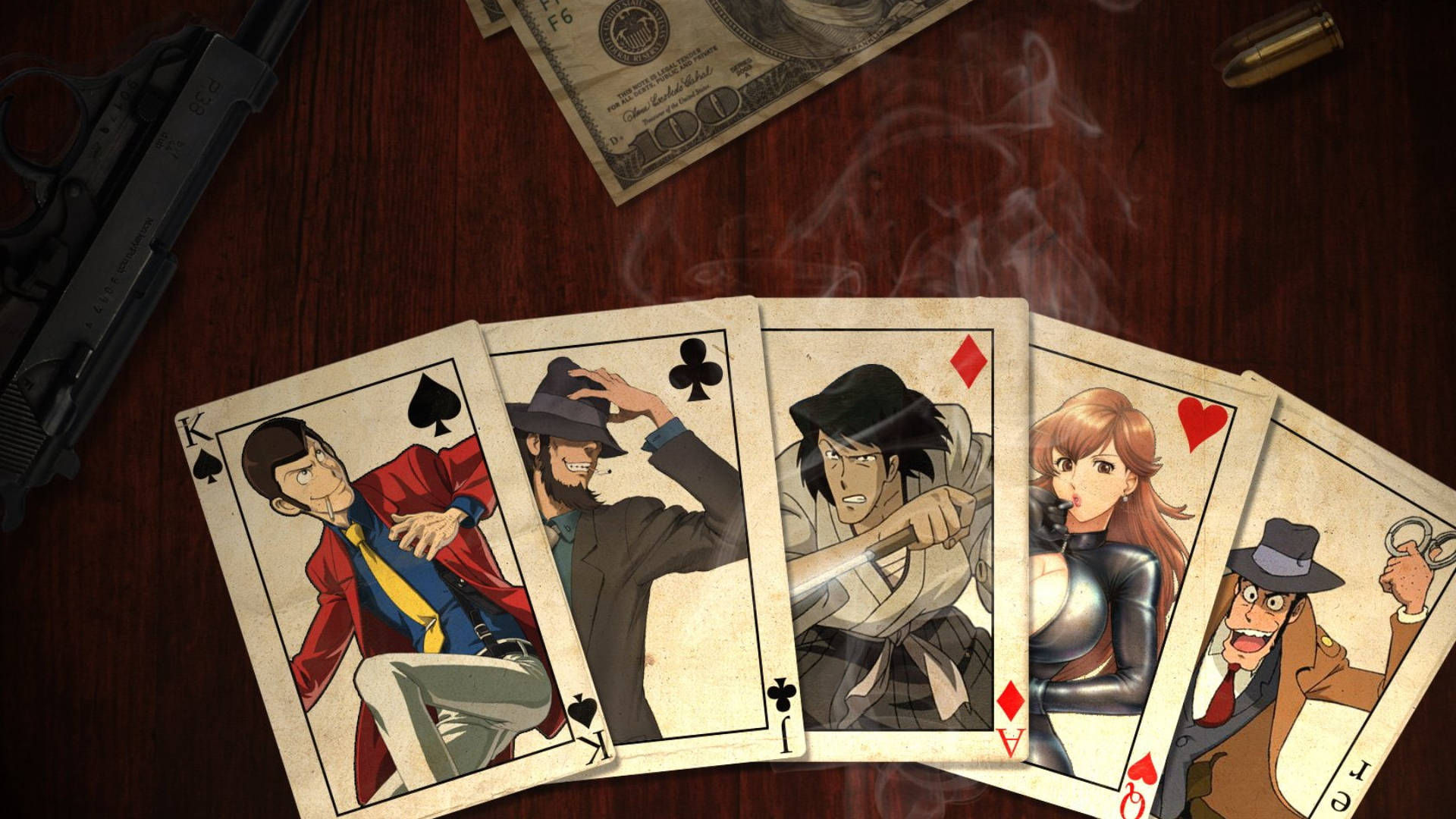 Lupin the third, anime characters, playing cards, Full HD Desktop Wallpaper