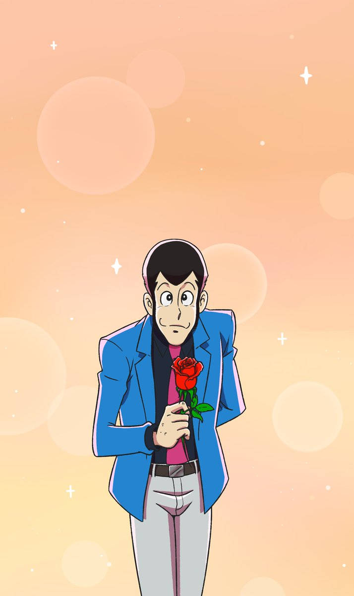 Lupin the Third, blue suit, red rose, SD Phone Wallpaper