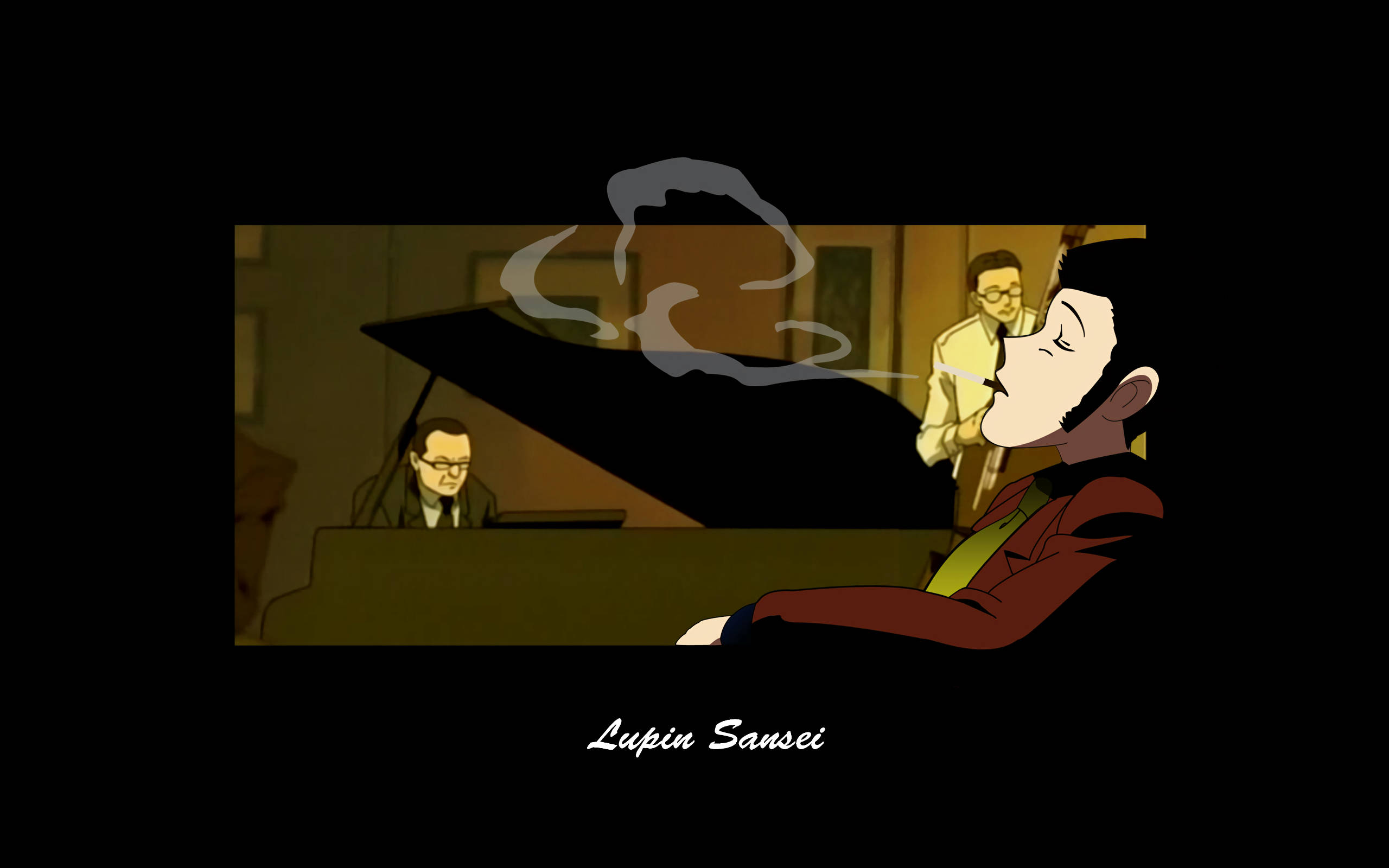 Lupin the Third, red jacket, grand piano, 2K Desktop Wallpaper