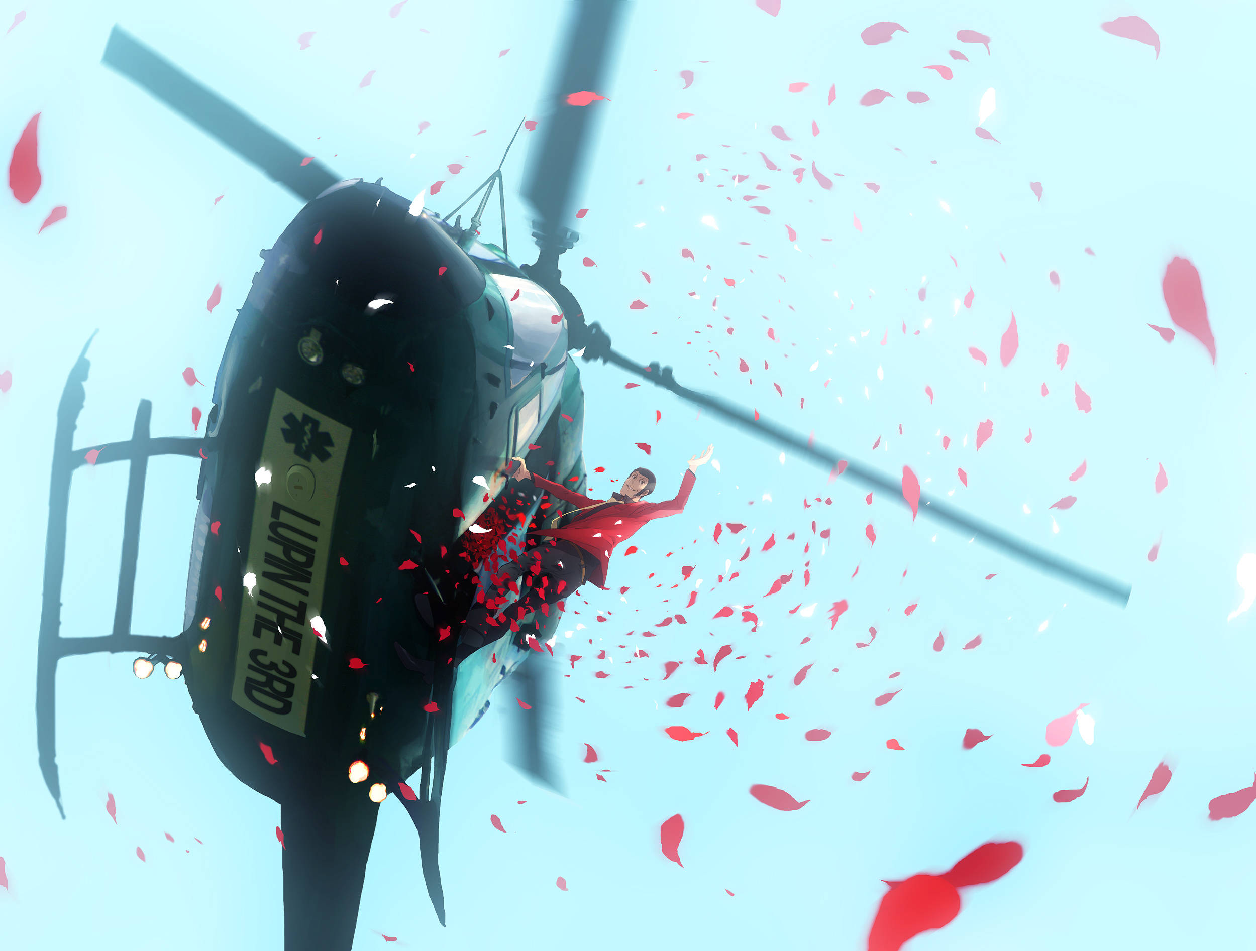 Lupin the third, red, black helicopter, Full HD Desktop Wallpaper