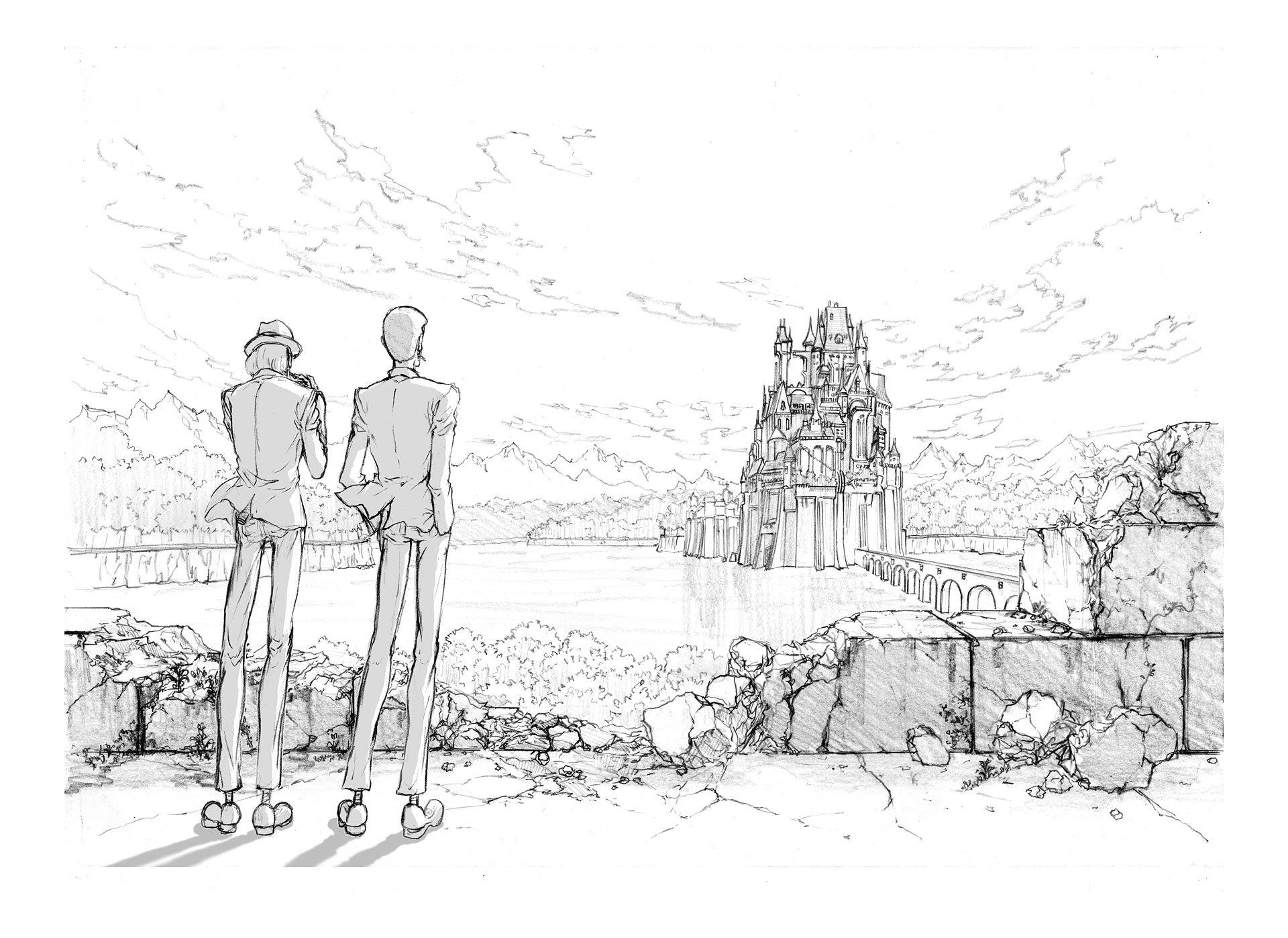 Lupin the Third, manga art, stone overlook, Full HD Desktop Wallpaper