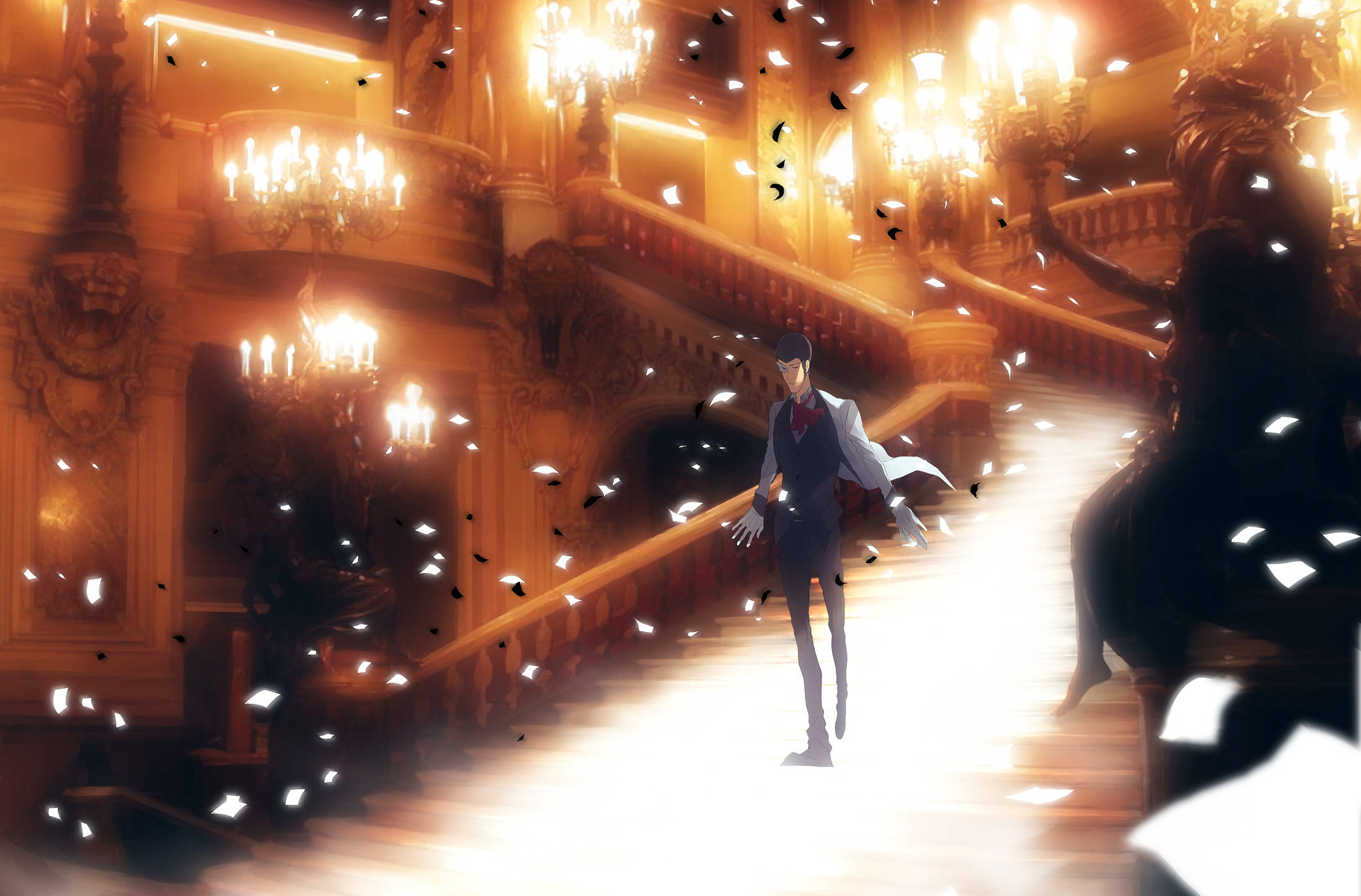 Lupin the Third, grand staircase, lavishly lit opulent hall, Full HD Desktop Wallpaper