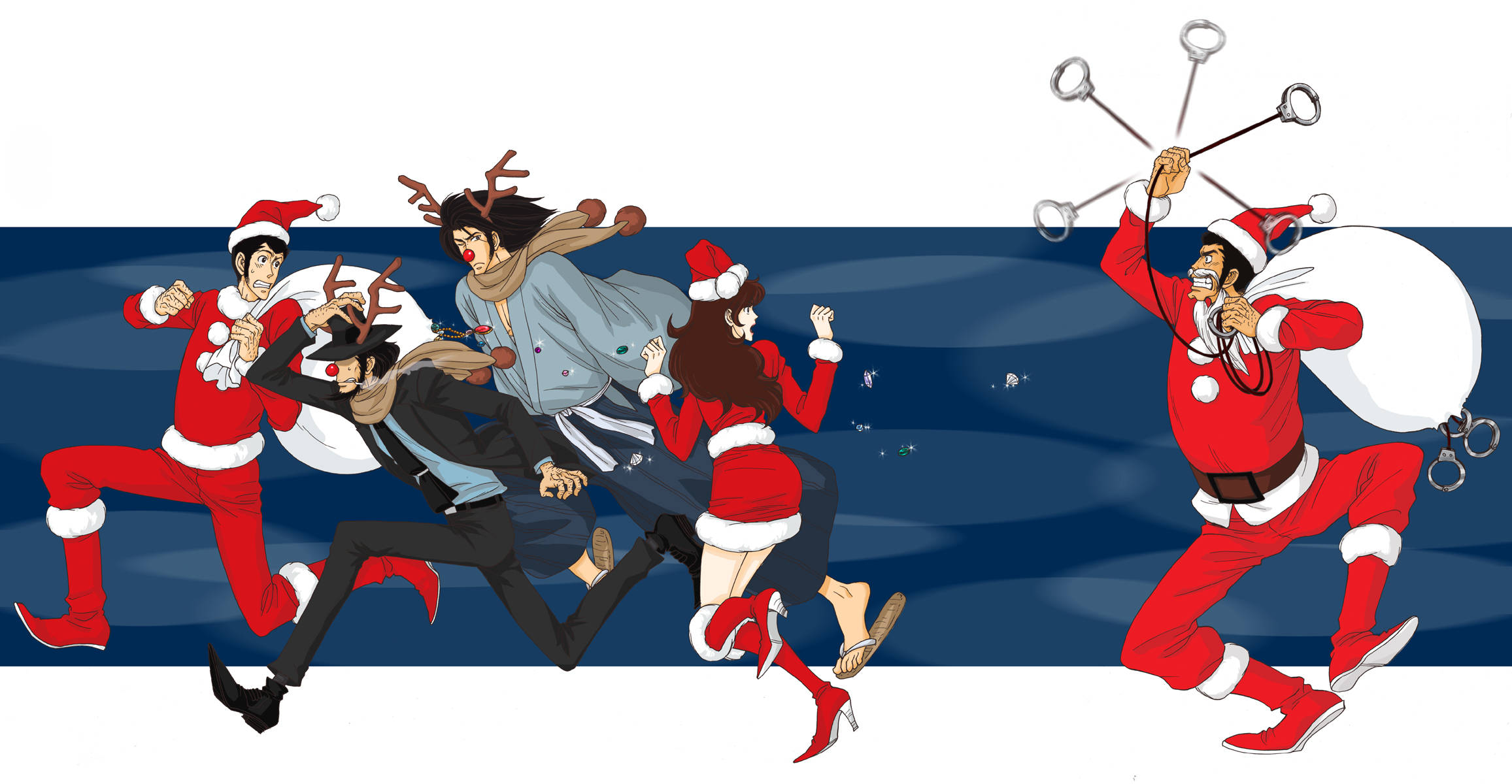 Lupin the Third, Santa outfits, weapon-wielding Santa figure, Full HD Desktop Wallpaper