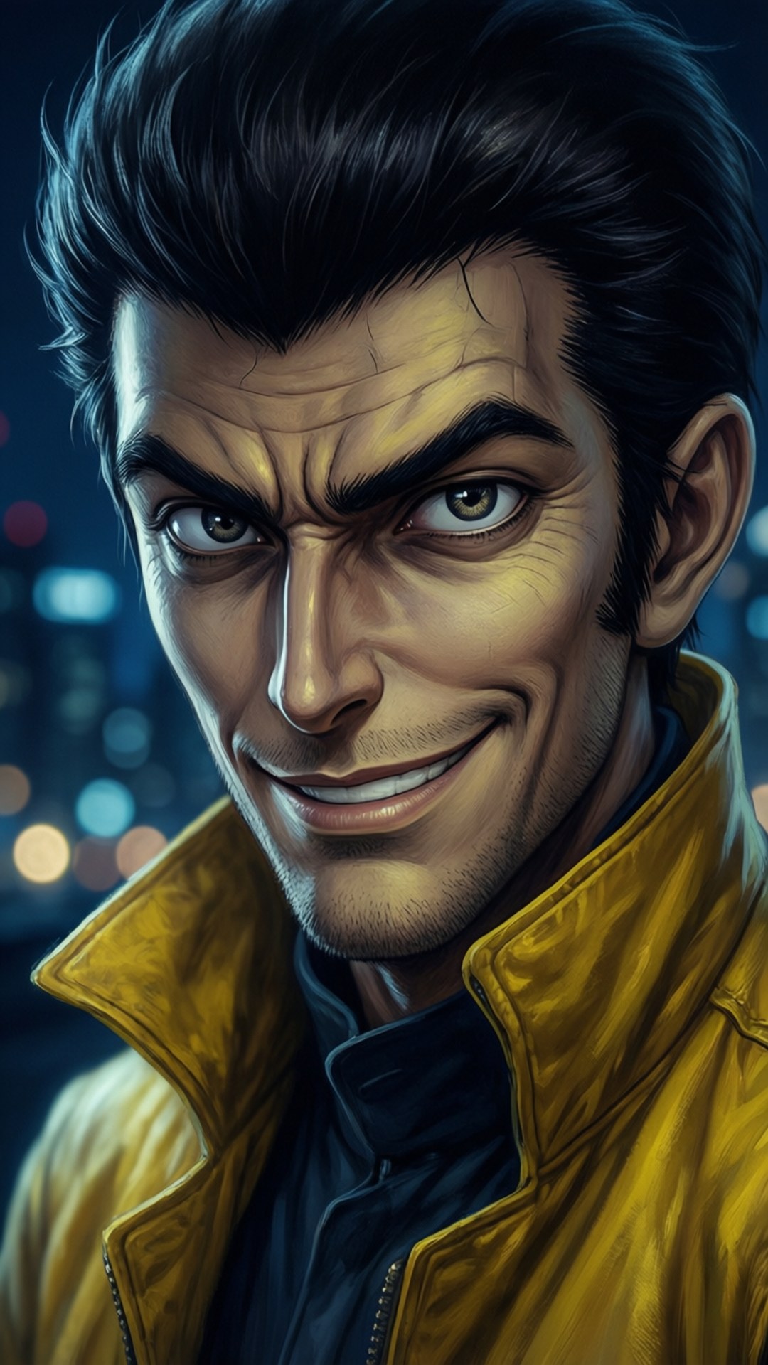 Lupin the Third, yellow jacket, dark hair, Full HD Phone Wallpaper