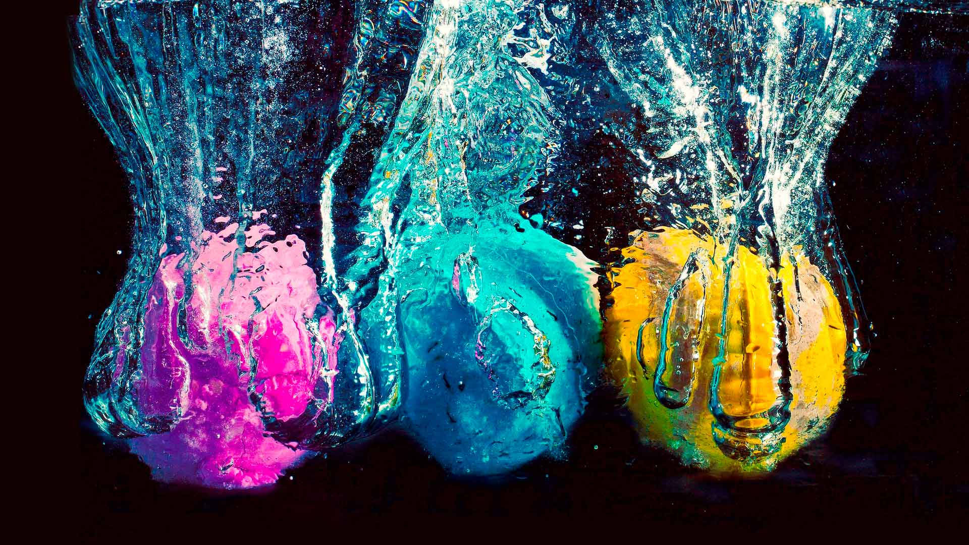 Lush, three bath bombs, vibrant colored spheres, Full HD Desktop Wallpaper