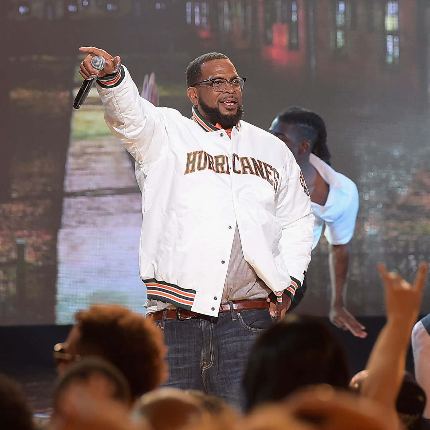 Luther Campbell, white Hurricanes jacket, microphone, HD Desktop Wallpaper