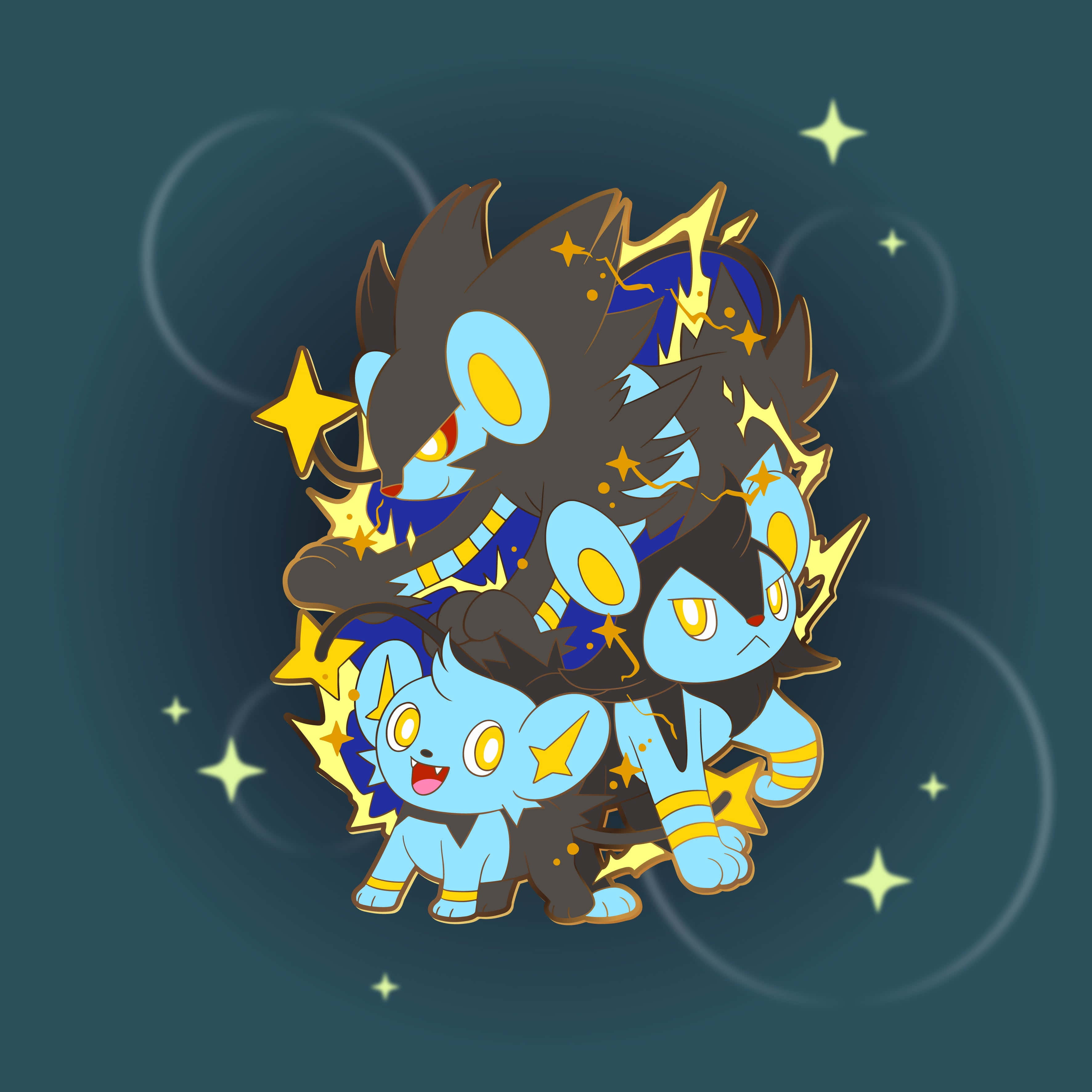 Luxio, blue and black, yellow star accents, 2K Desktop Wallpaper