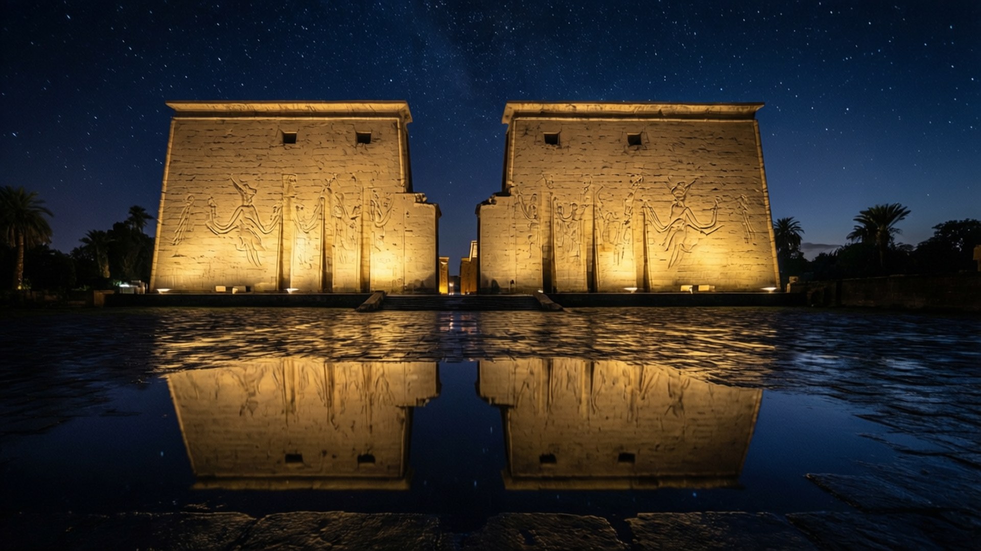 Luxor Temple, night, reflection, Full HD Desktop Wallpaper