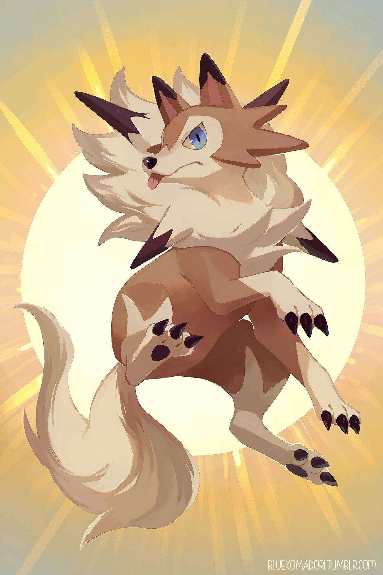 Lycanroc, sun, blue eyes, Full HD Phone Wallpaper
